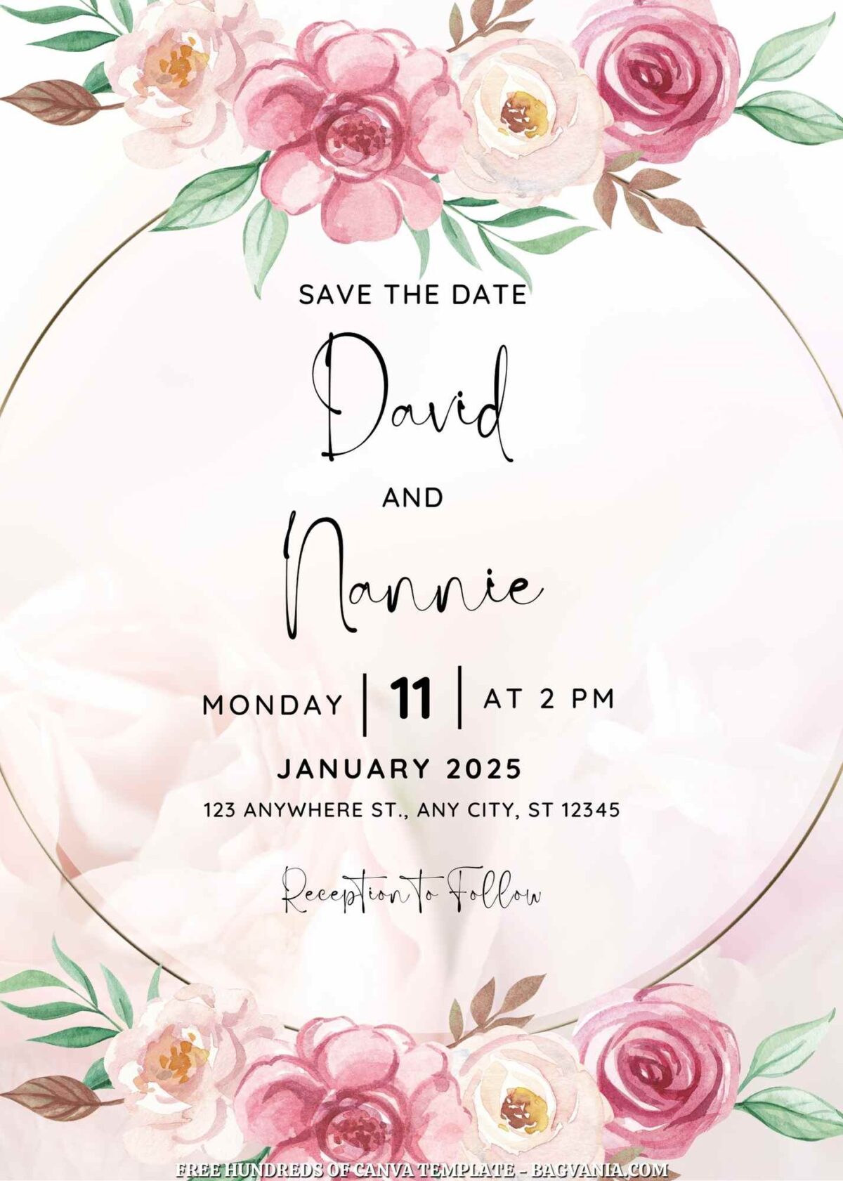 Free Editable Pink Flower Festive Wedding Invitation