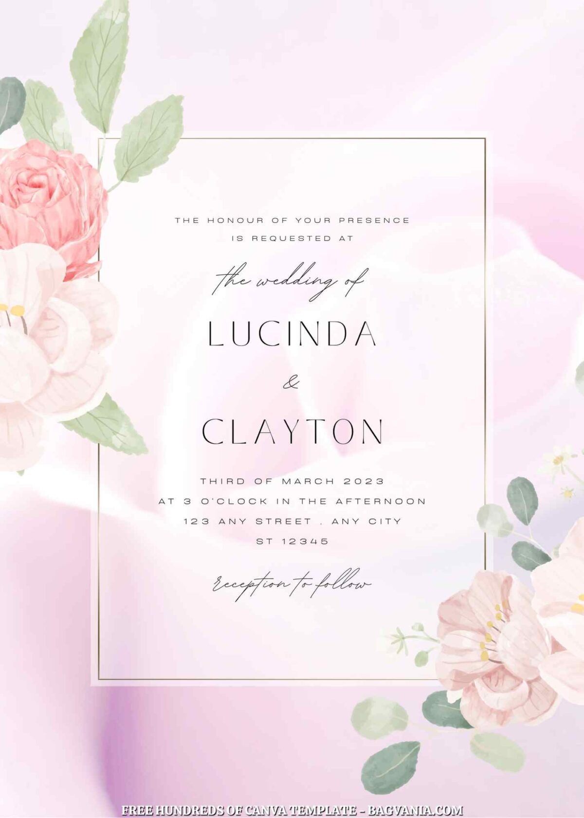 Free Editable Pink Rose Peony Wedding Invitation