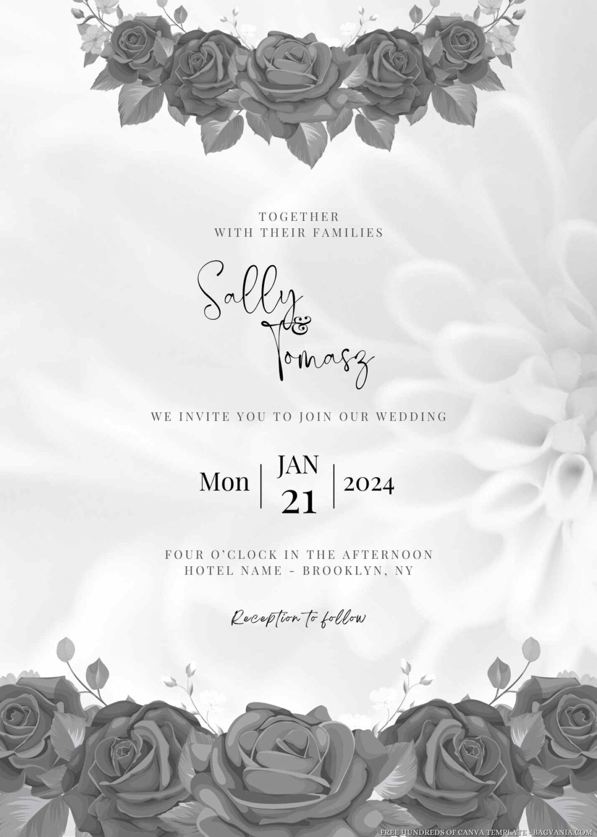 Free Editable Watercolor Black Roses Wedding Invitation