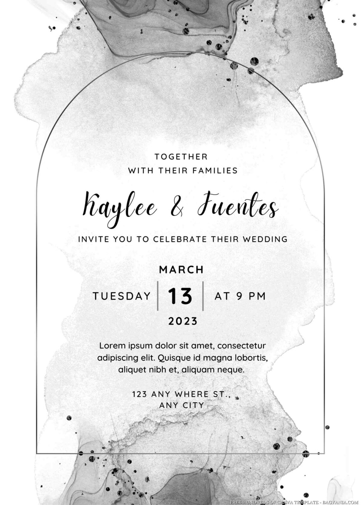 Free Editable Black Watercolor Background Wedding Invitation