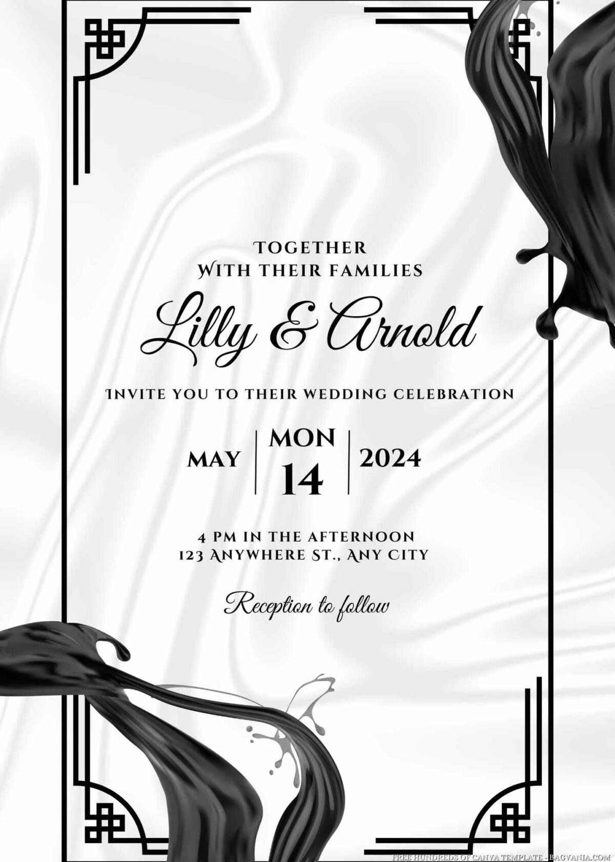 Free Editable Liquid Splashing Illustration Wedding Invitation
