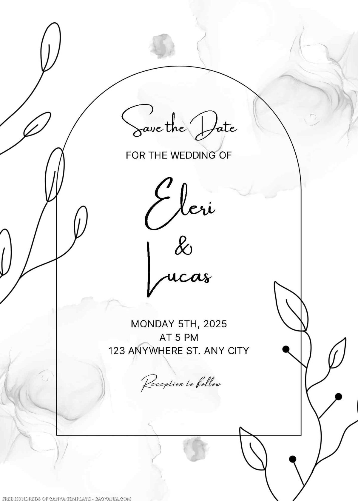 Free Editable Black White Floral Line Wedding Invitation