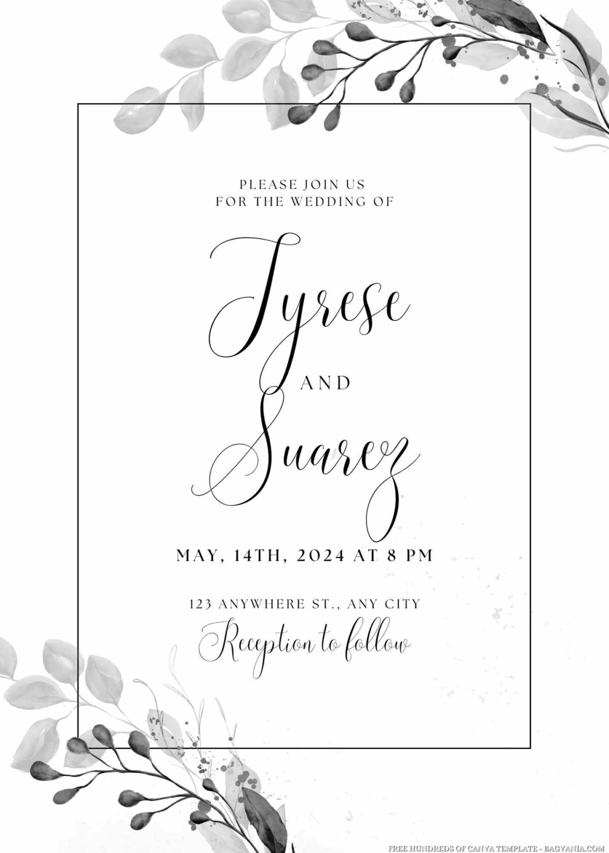 Free Editable Soft Dust Black White Wedding Invitation