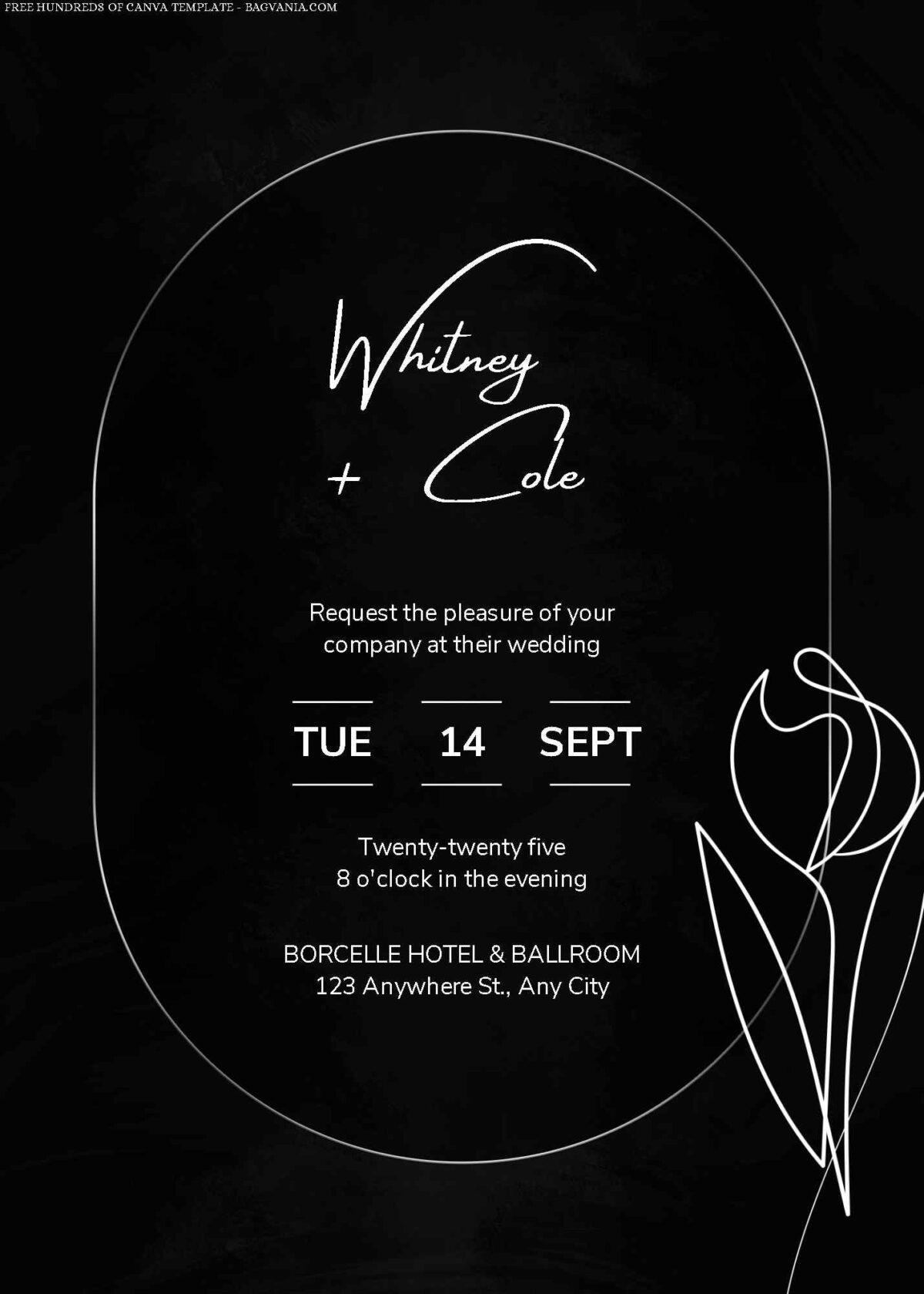 Free Editable Black Abstract Flower Wedding Invitation