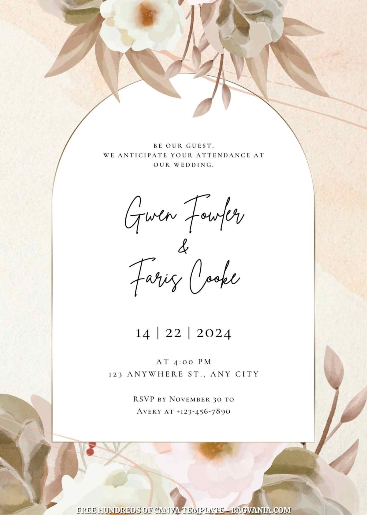 Free Editable Rustic Dried Flower Wedding Invitation