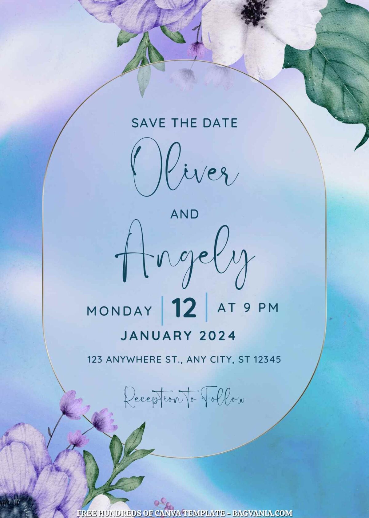 Free Editable Abstract White Purple Floral Wedding Invitation