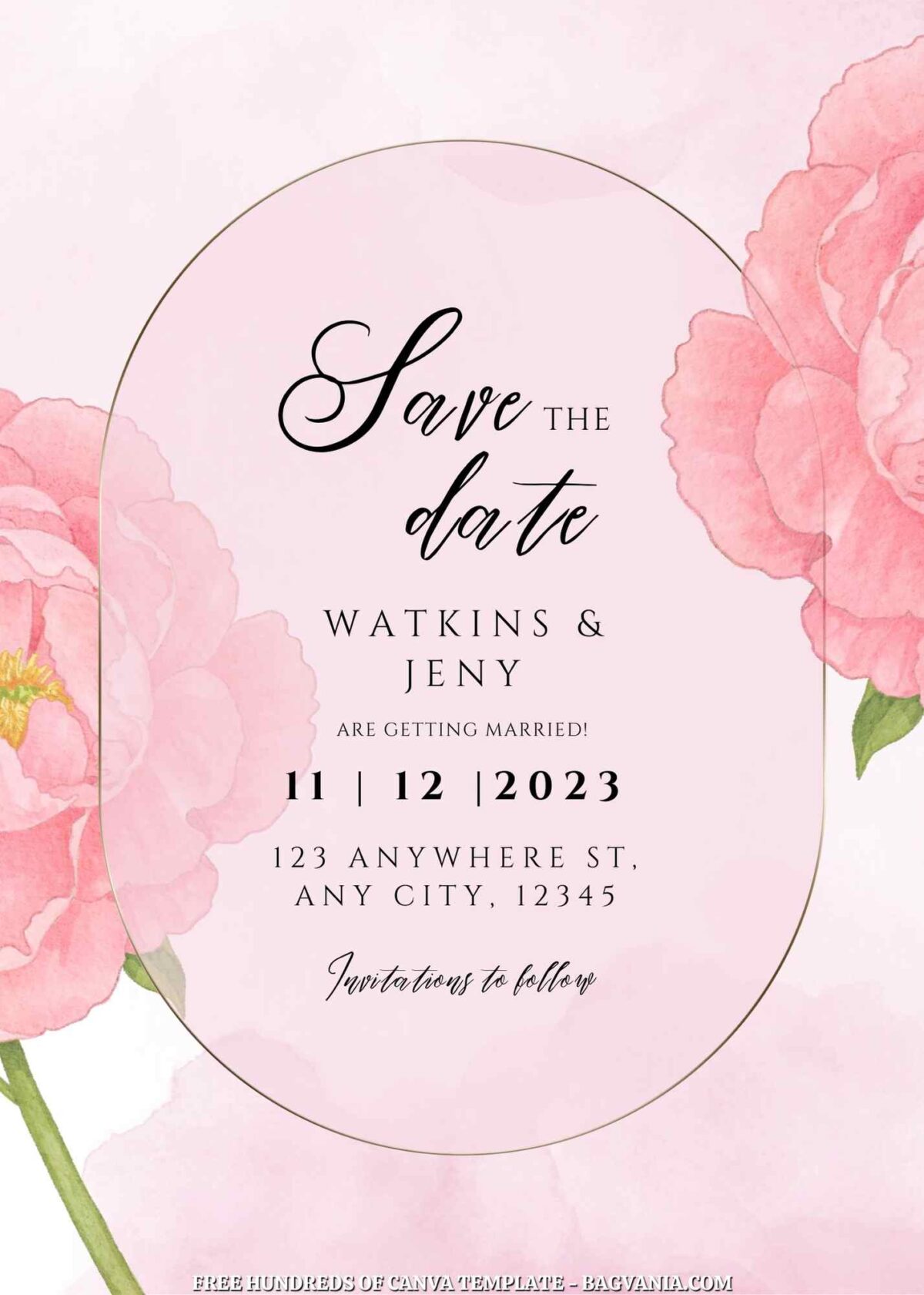 Free Editable Pink Peony Floral Wedding Invitation