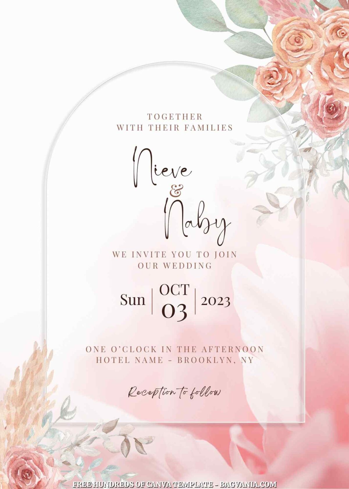 Free Editable Watercolor Blush Floral Wedding Invitation