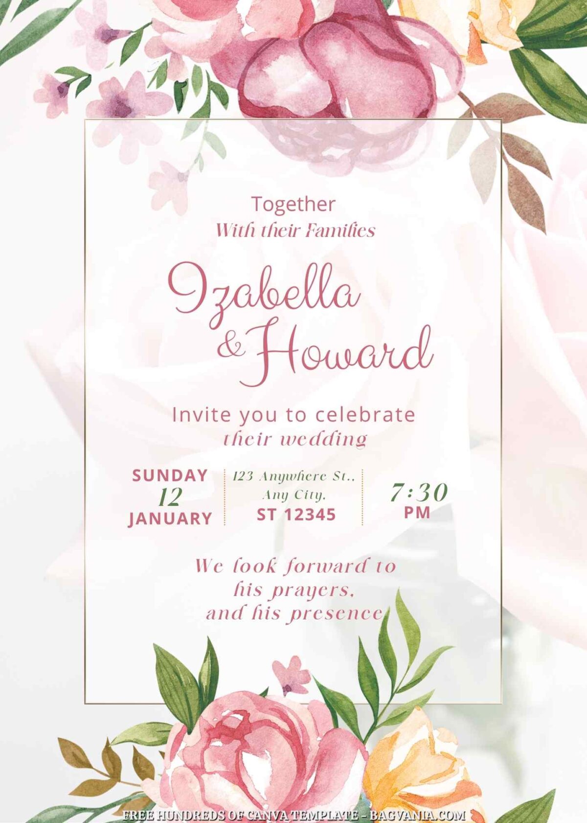 Free Editable Summer Floral Arrangement Wedding Invitation