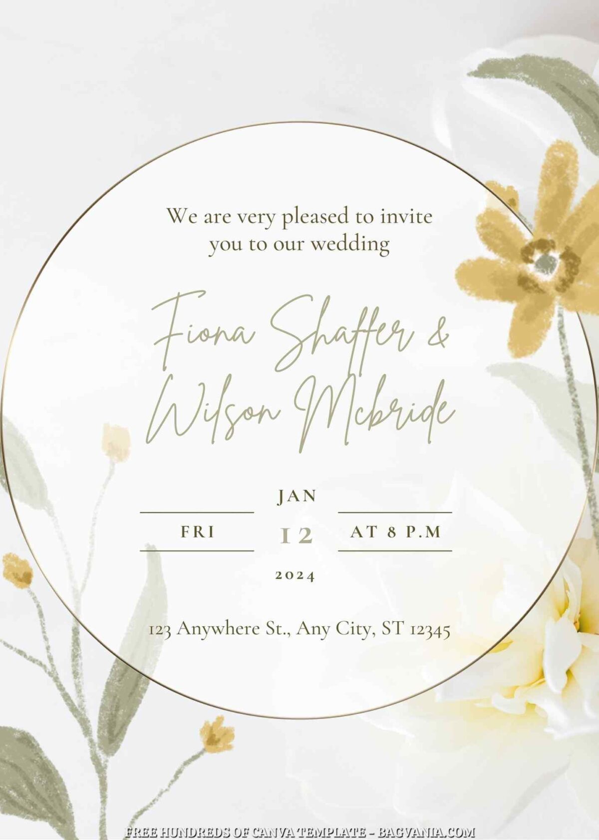 Free Editable Yellow Floral Watercolor Wedding Invitation 