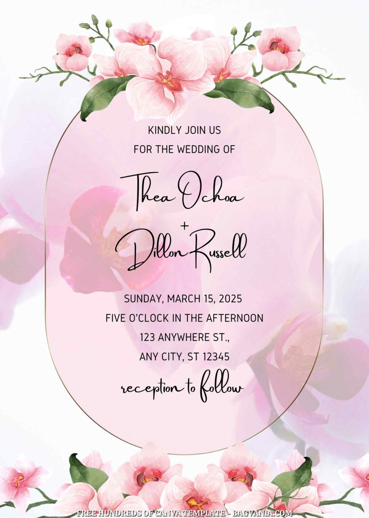 Free Editable Pink Orchid Floral Wedding Invitation