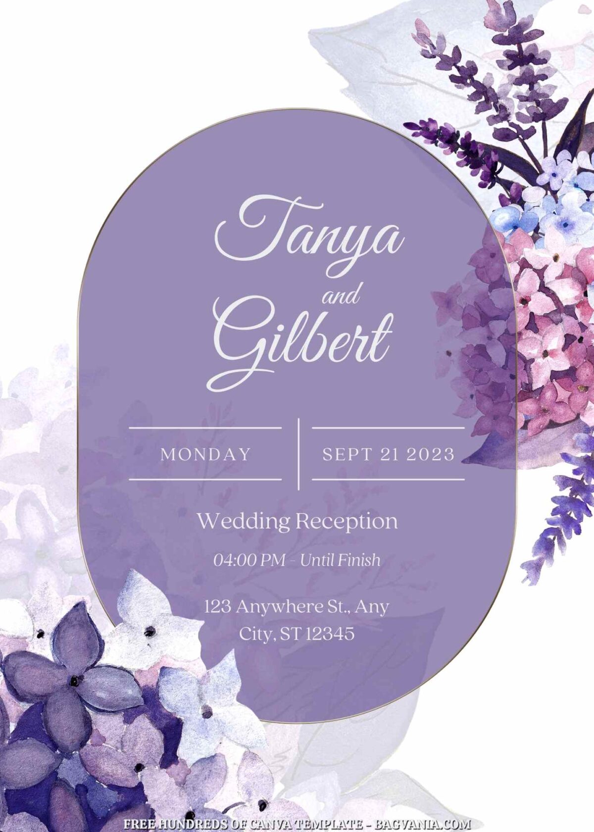 Free Editable Purple Blue Hydrangea Wedding Invitation