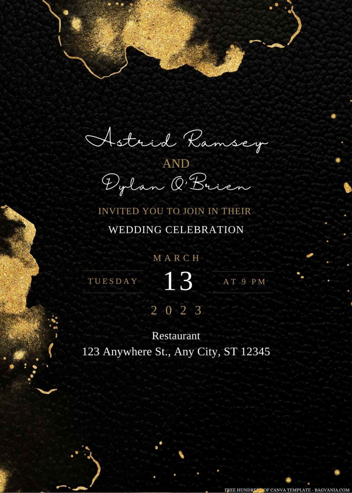 Free Editable Golden Watercolor Splash Wedding Invitation