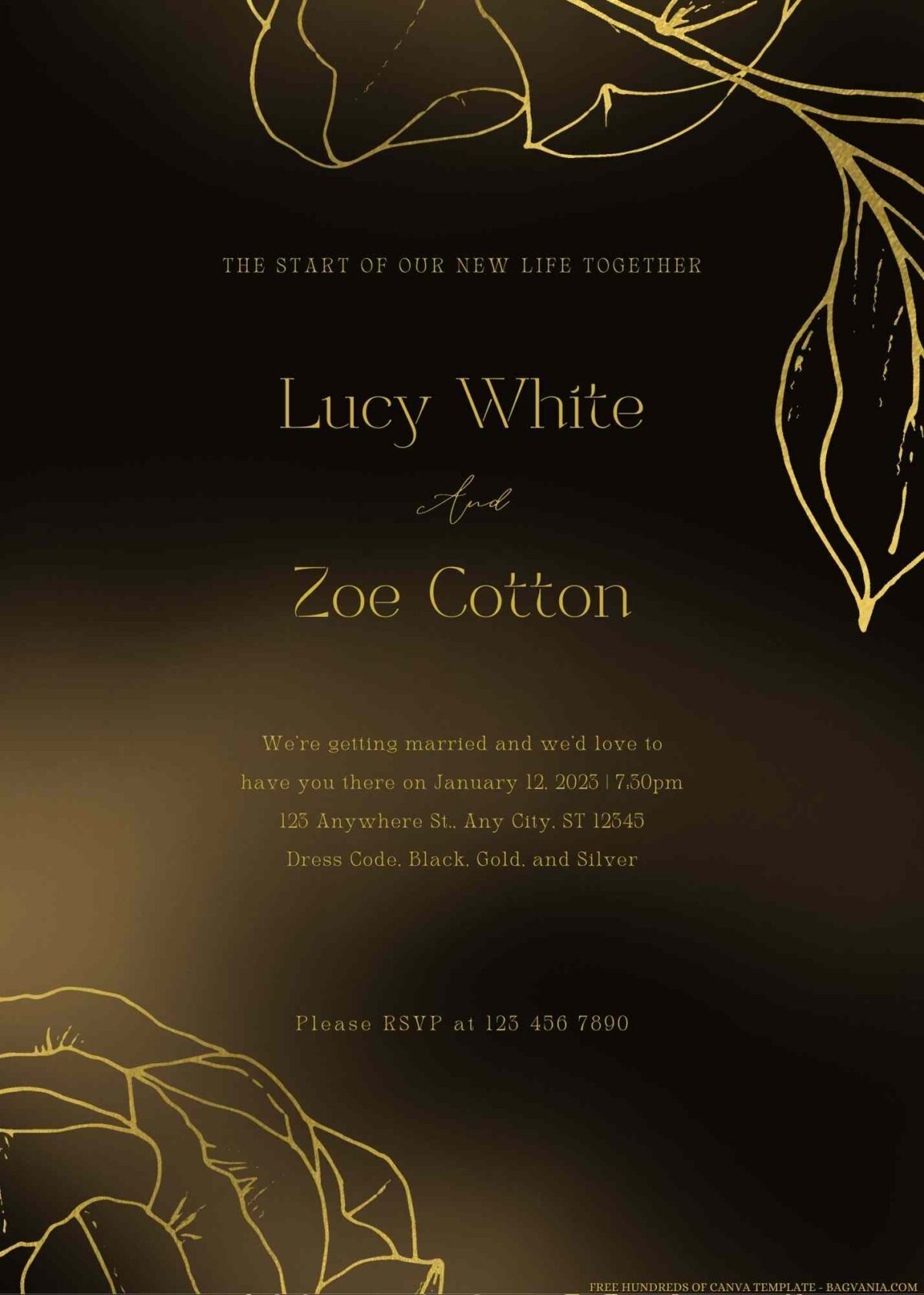 Free Editable Loose Gold Leaf Wedding Invitation
