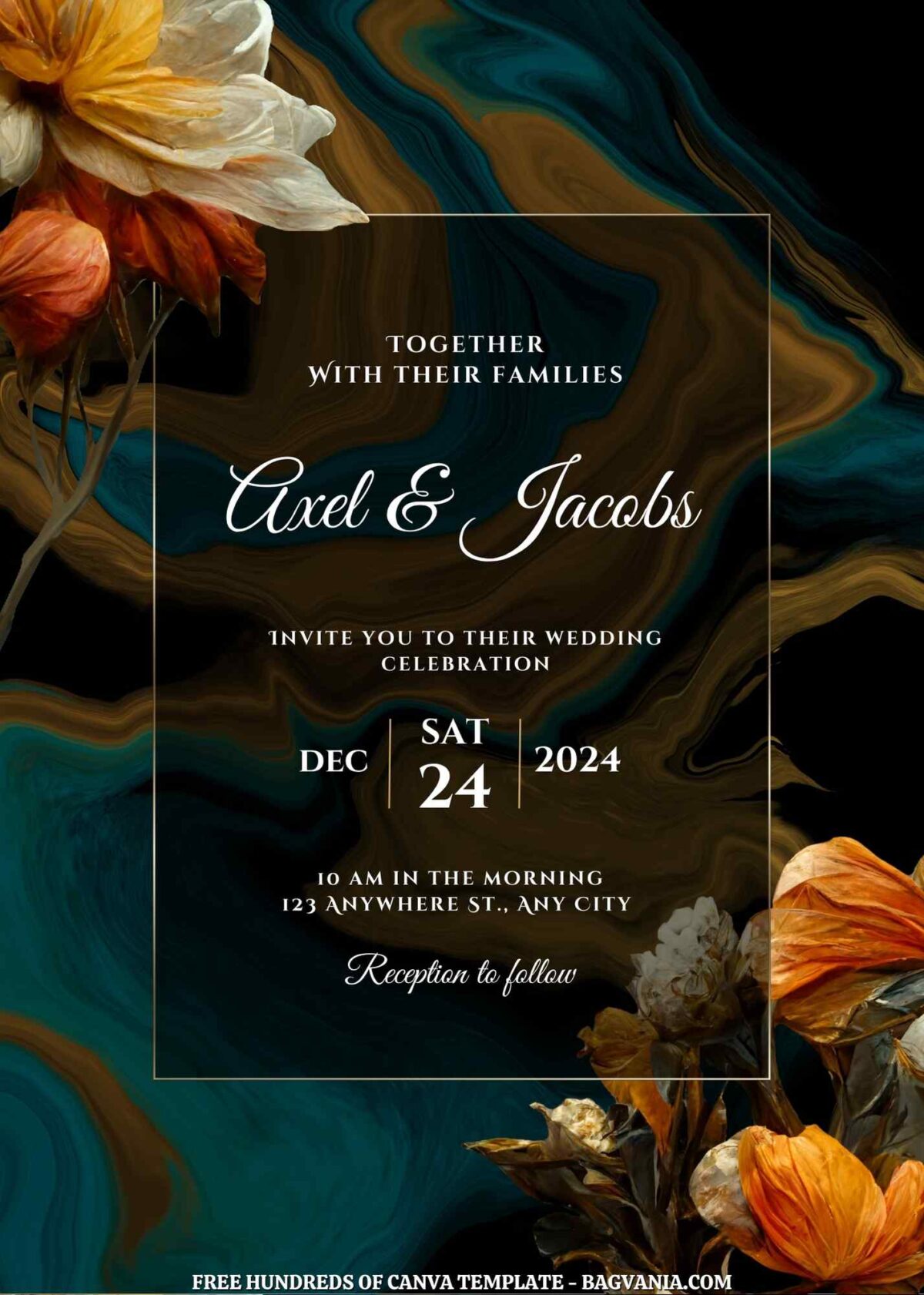 Free Editable Elegant Flower Painting Wedding Invitation