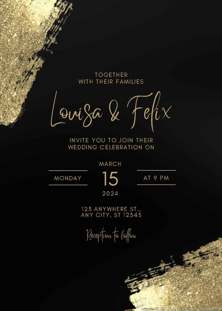 22+ Gold Glitter Swatch Canva Wedding Invitation Templates | Bagvania