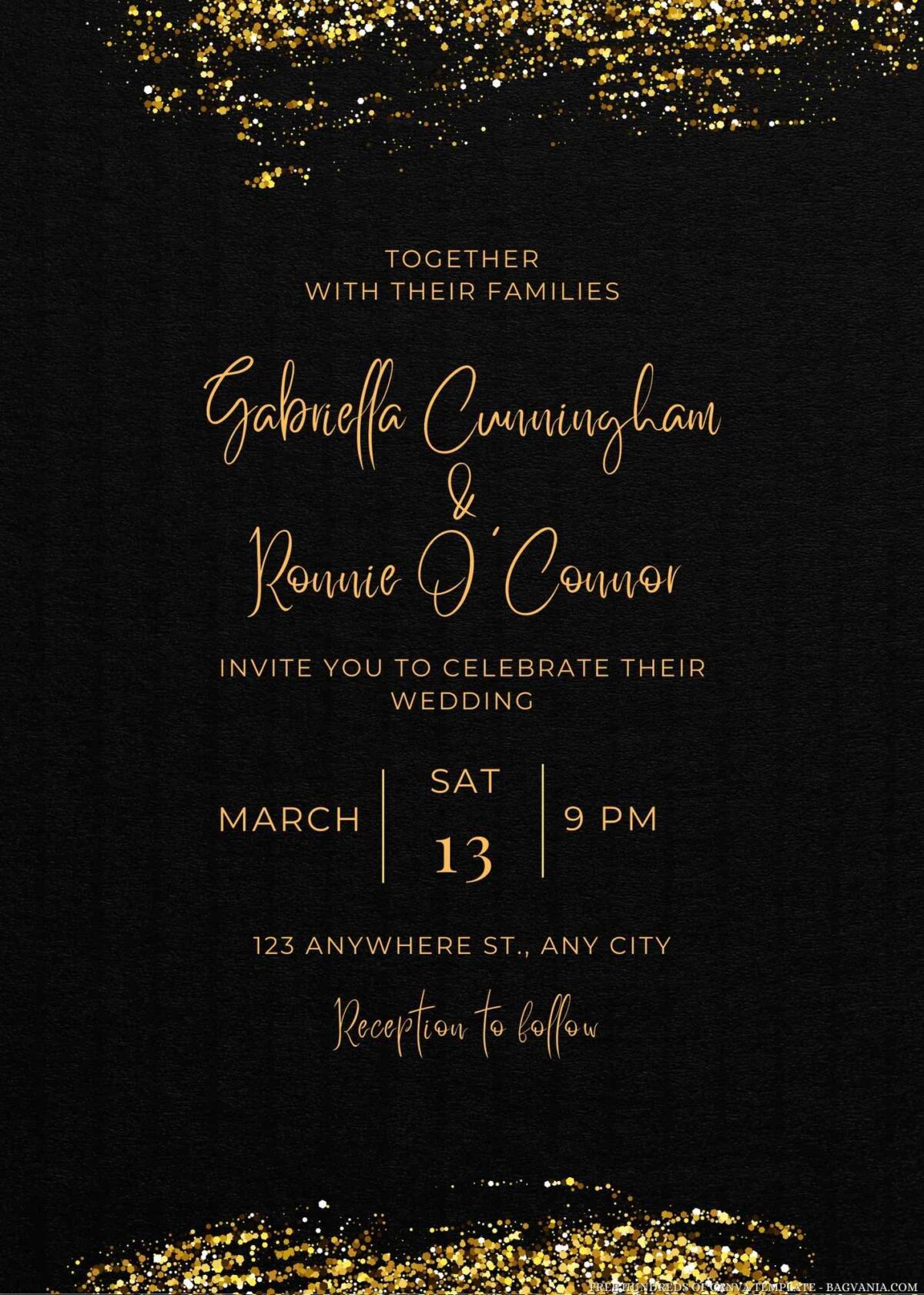 Free Editable Hand Drawn Gold Glitter Wedding Invitation
