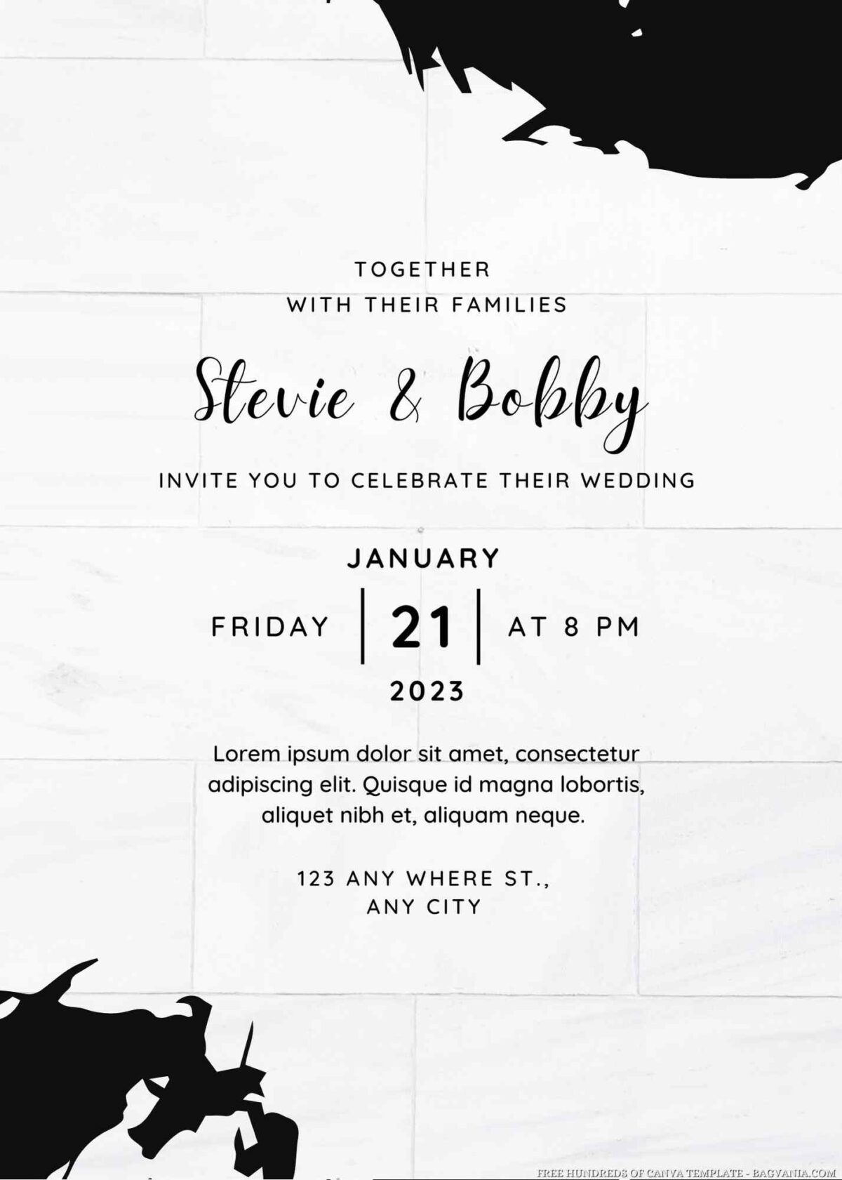 Free Editable Black Tiled Wall Wedding Invitation
