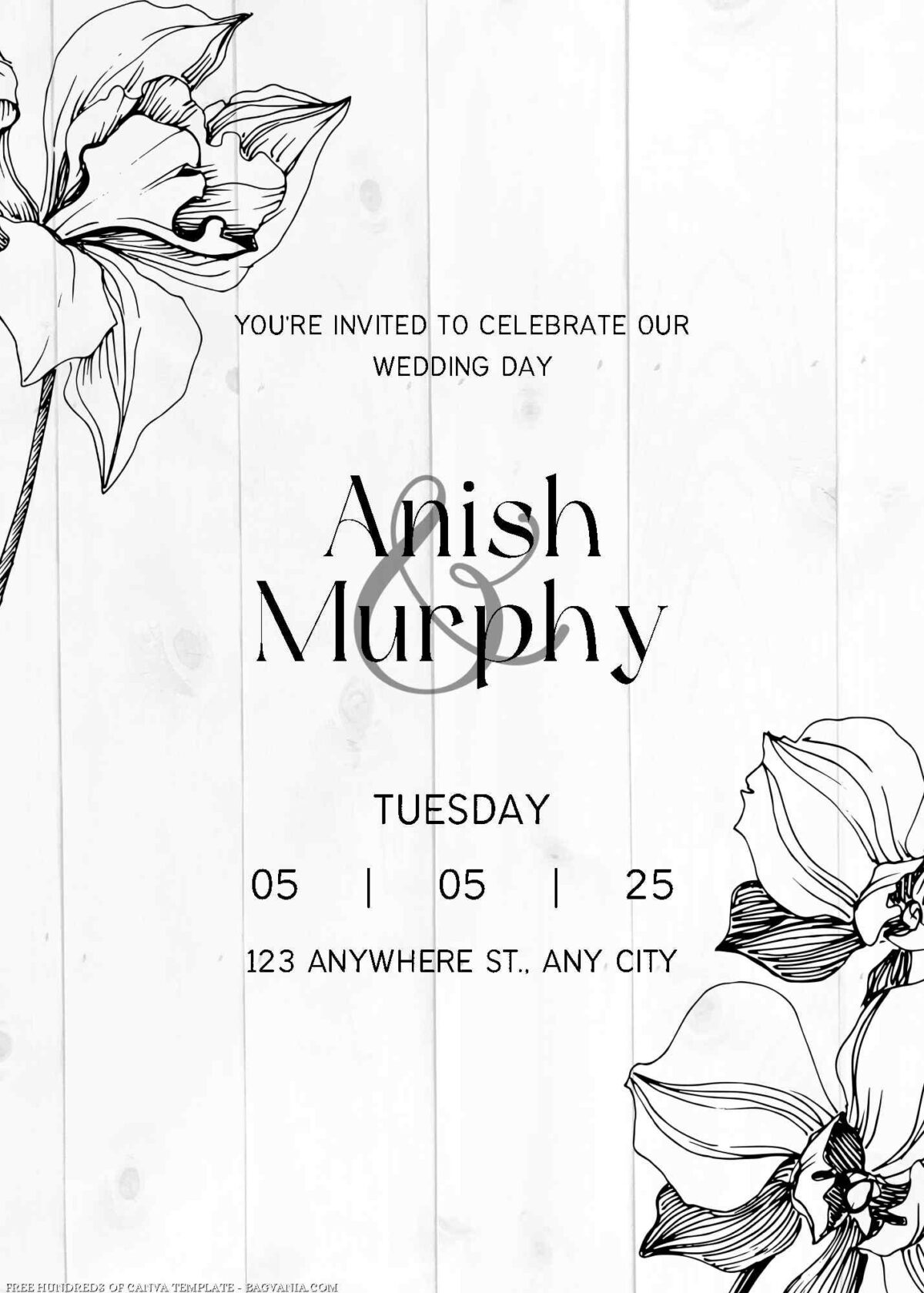Free Editable Line Orchid Floral Wedding Invitation