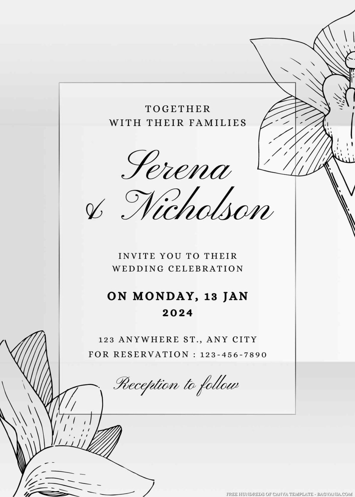 Free Editable Dark Grey Orchid Floral Wedding Invitation
