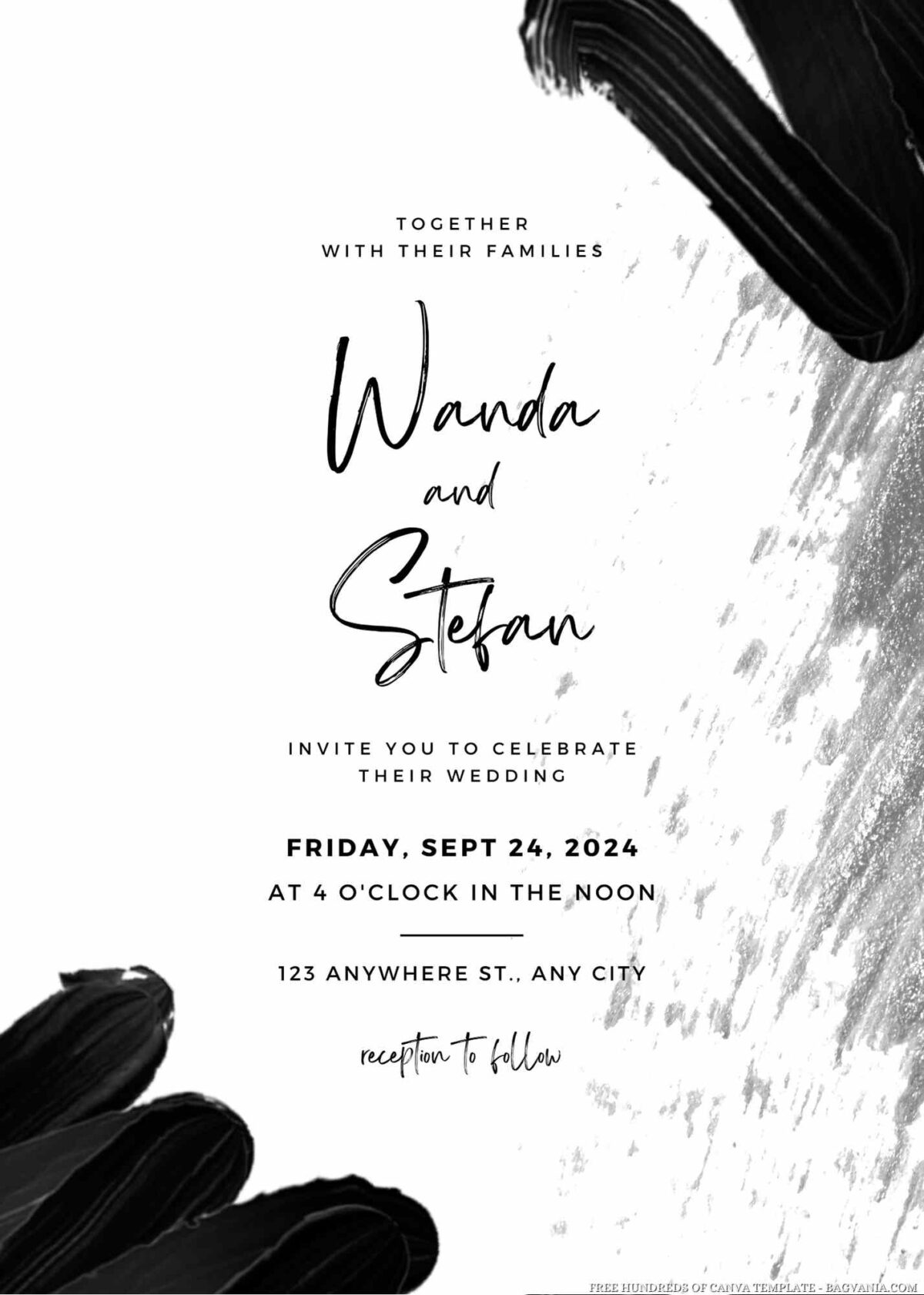 Free Editable Black Paint Stroke Wedding Invitation