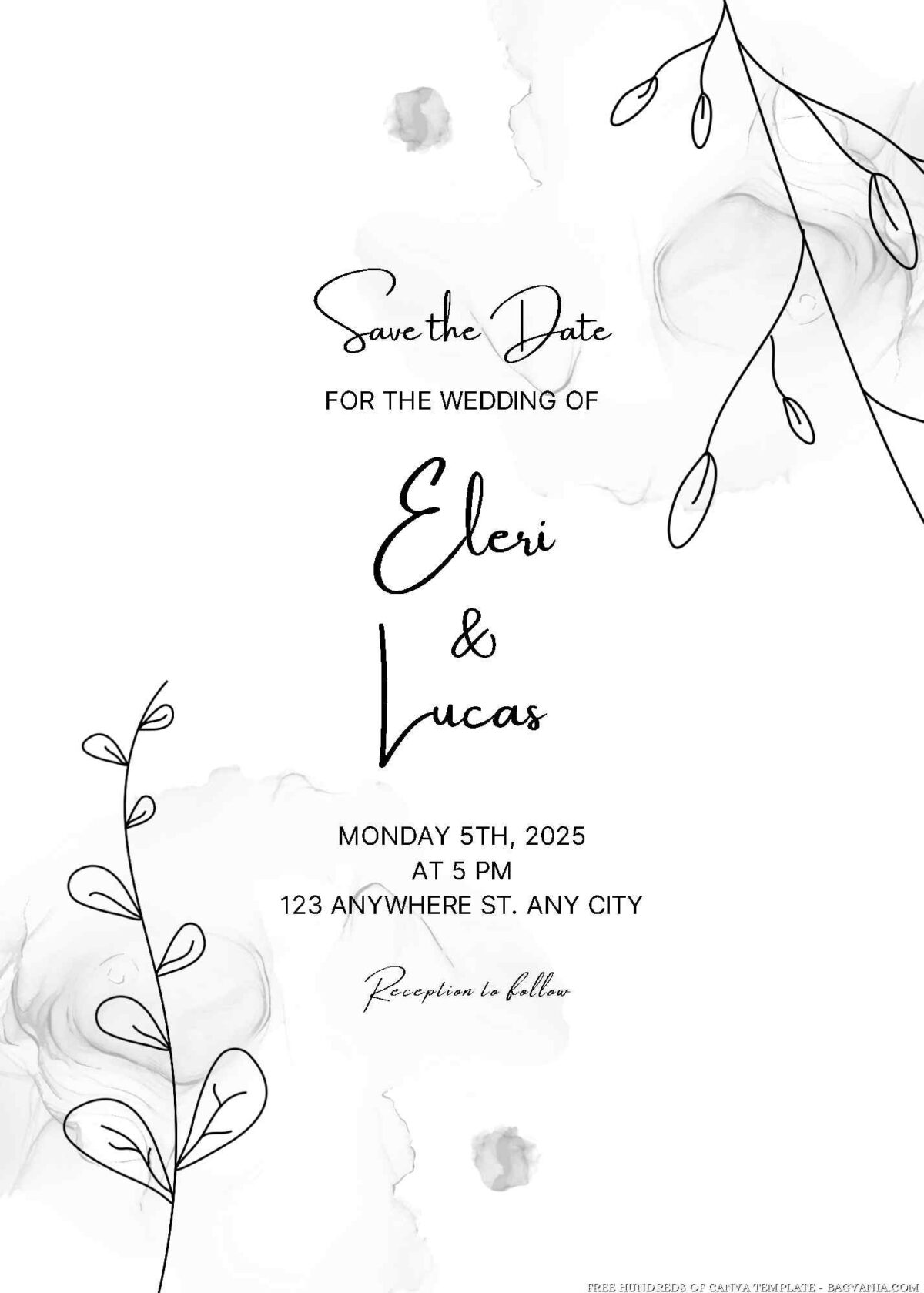 Free Editable Black White Floral Line Wedding Invitation