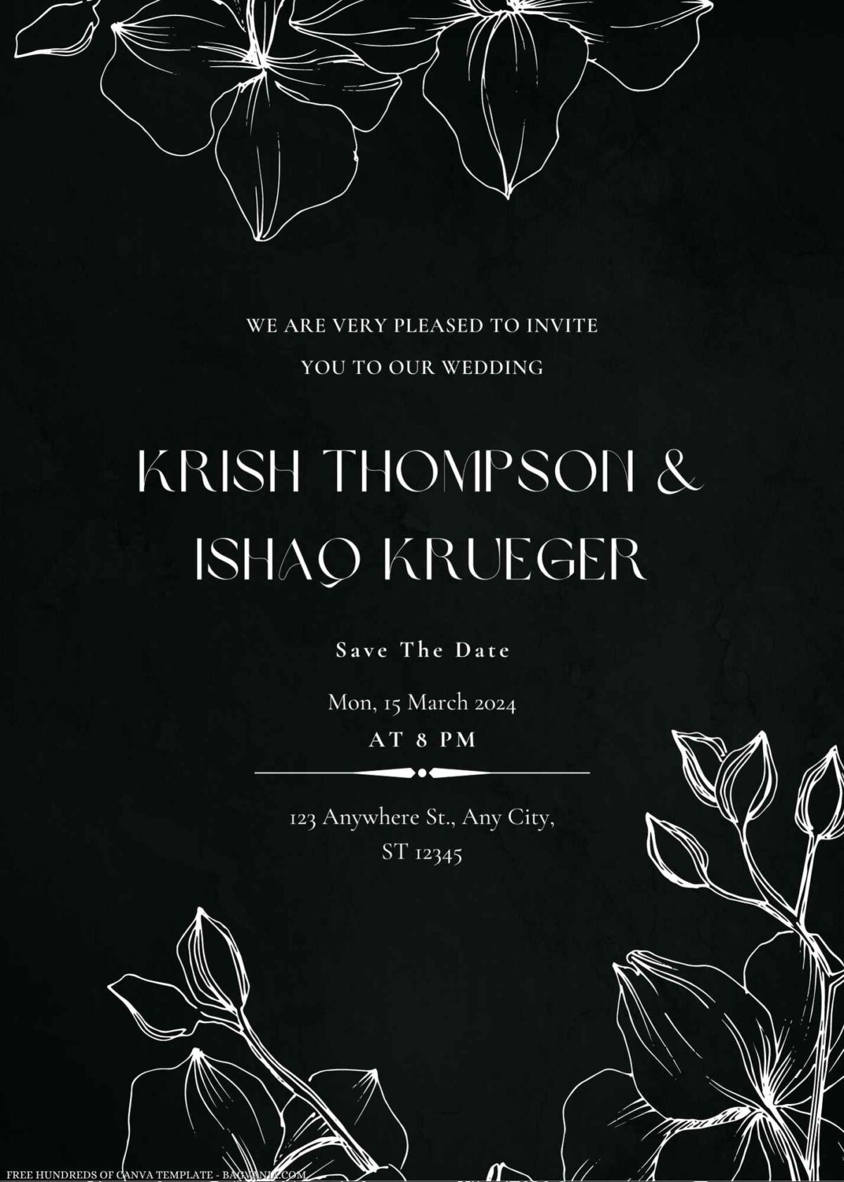 Free Editable Hand Drawn Orchid Floral Wedding Invitation