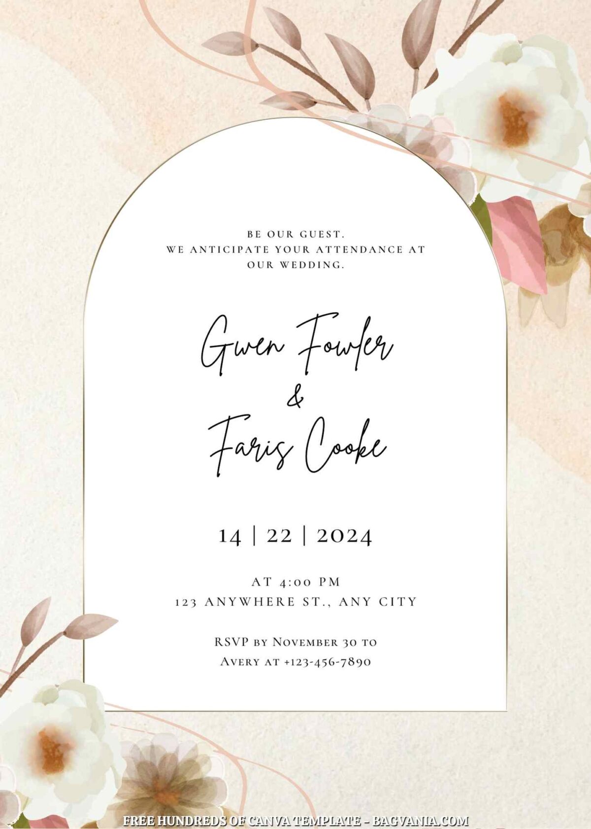 Free Editable Rustic Dried Flower Wedding Invitation