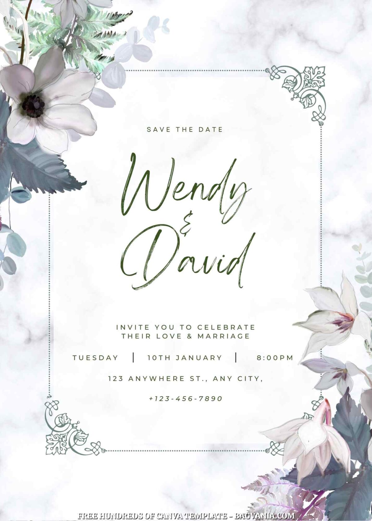 Free Editable White Flower Bouquet Wedding Invitations