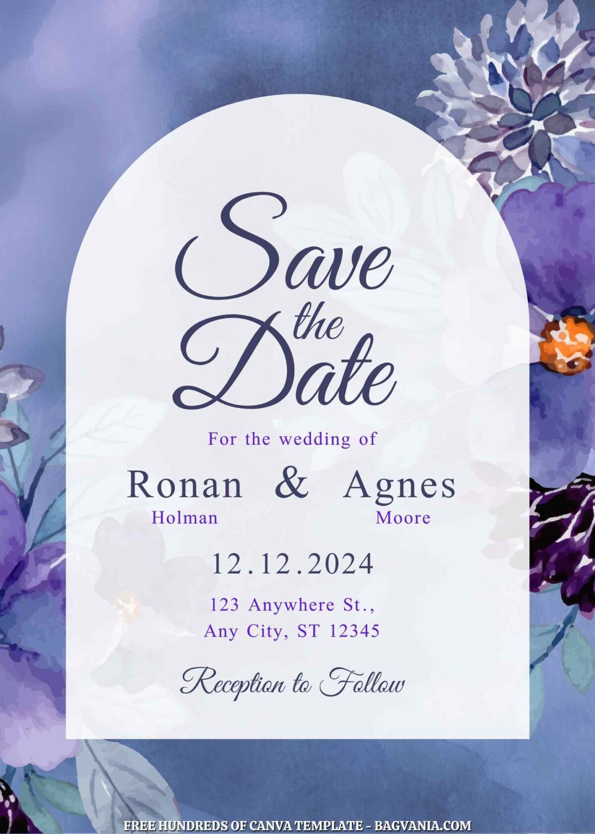 Free Editable Purple Blue Floral Wedding Invitation