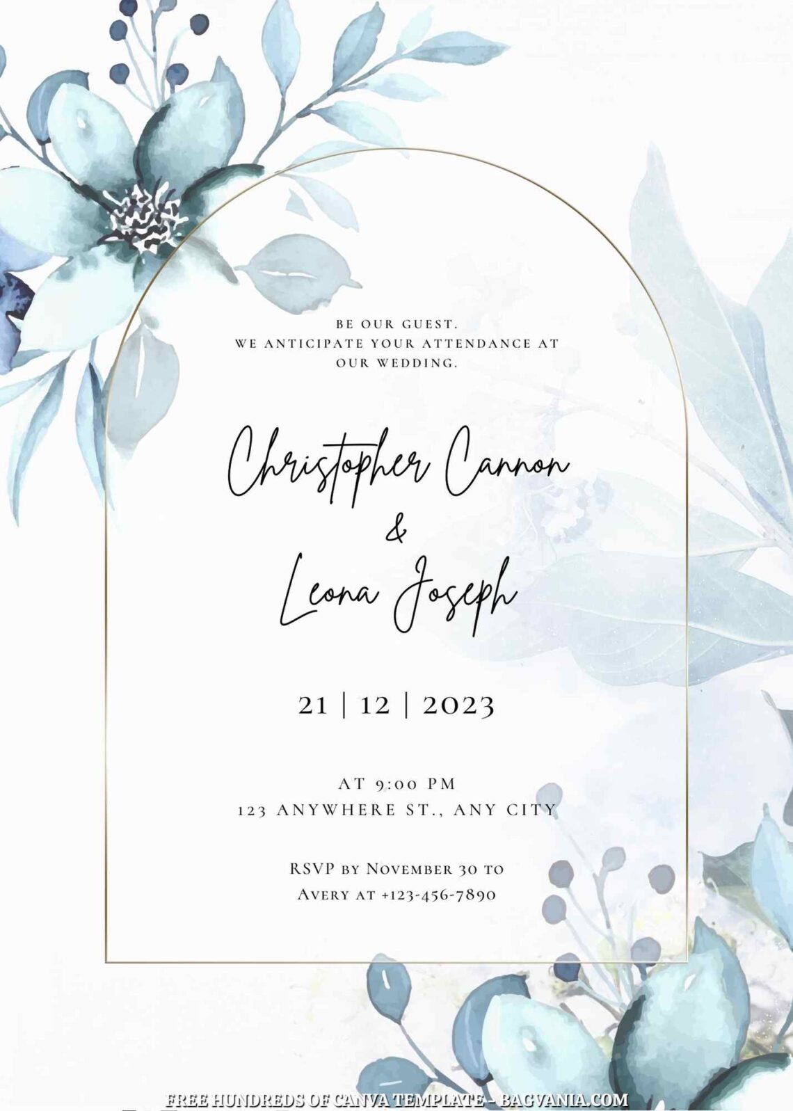 14+ Blue Floral Arrangement Canva Wedding Invitation Templates | FREE ...