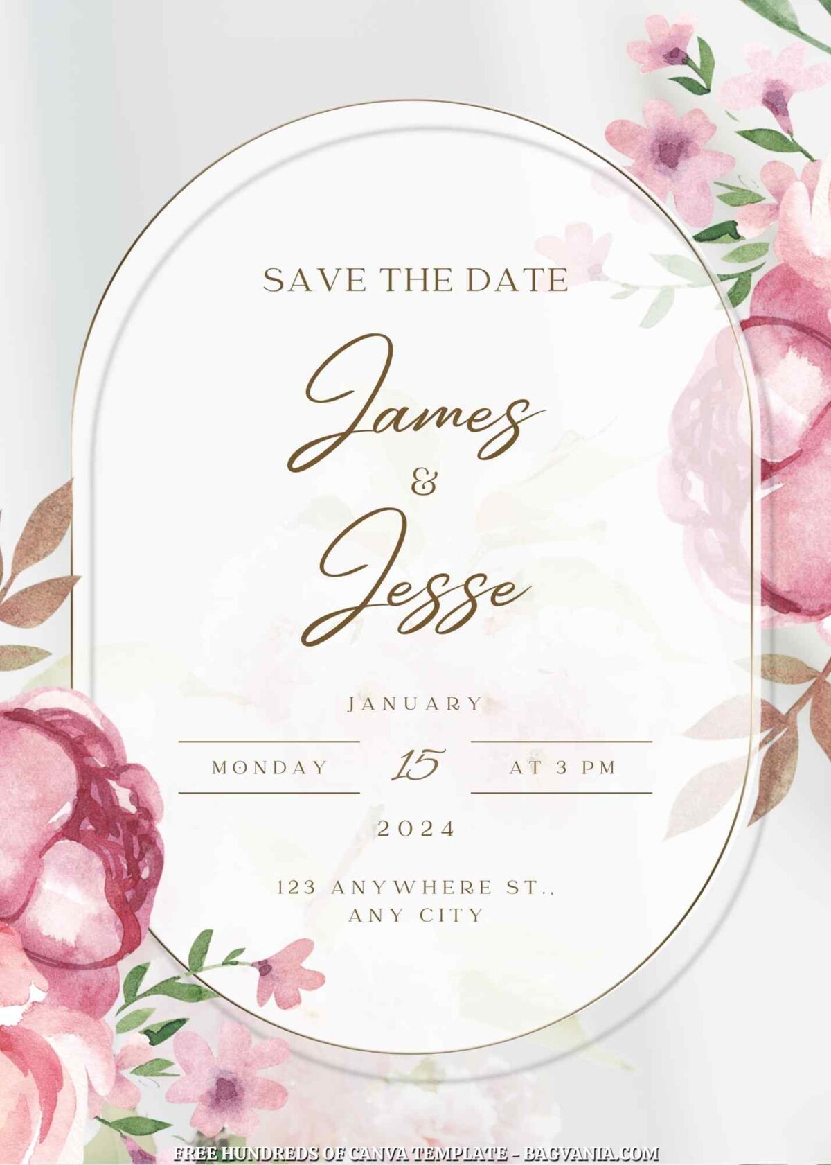Free Editable Pink Bouquet Floral Arrangement Wedding Invitation