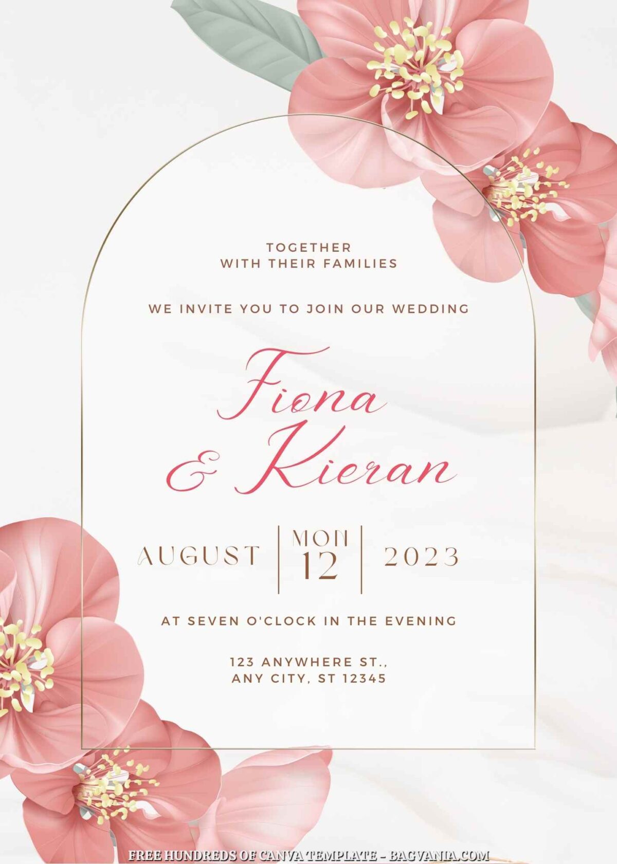 Free Editable Japanese Quince Flower Wedding Invitation