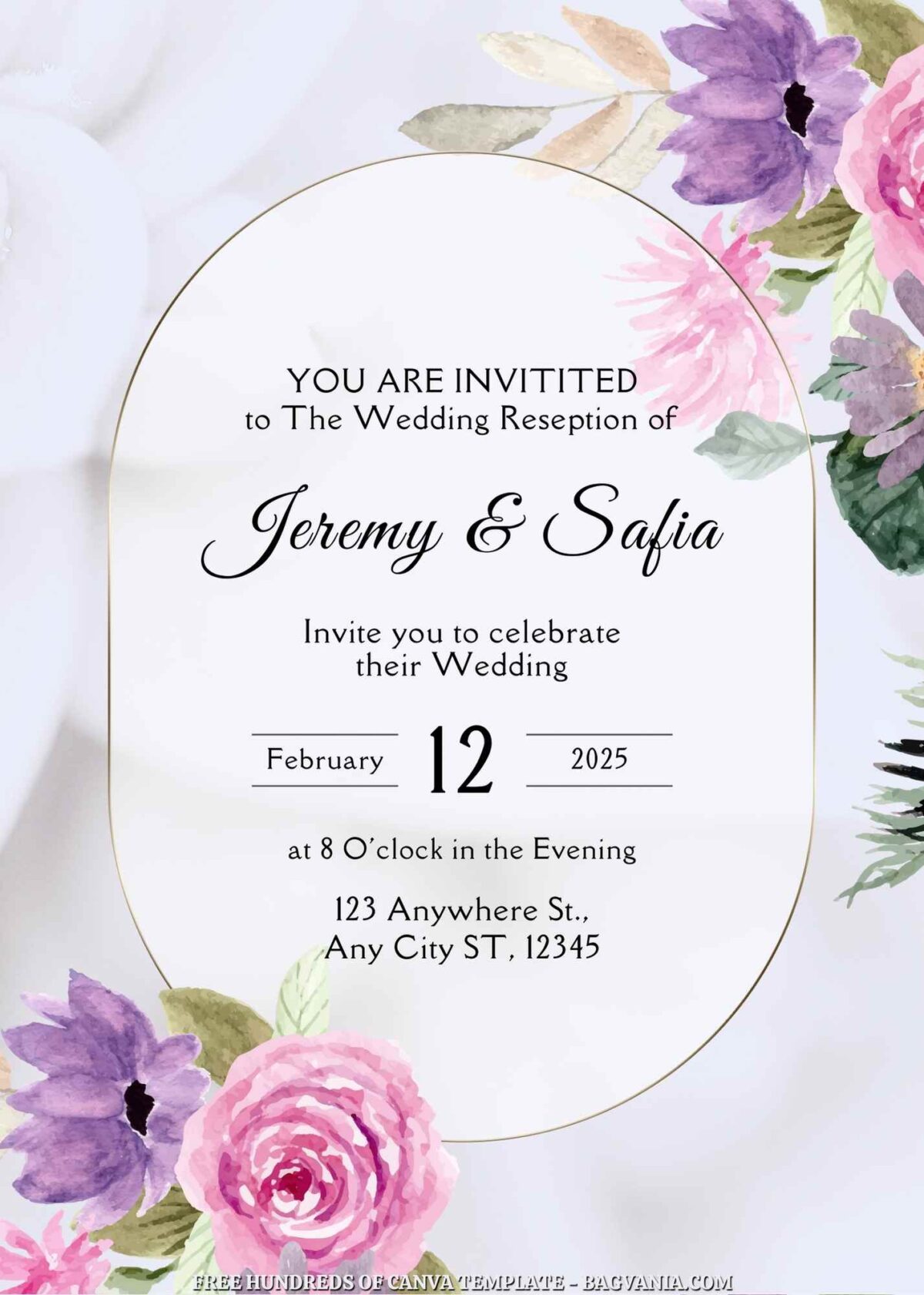 Free Editable Pink White Floral Watercolor Wedding Invitation