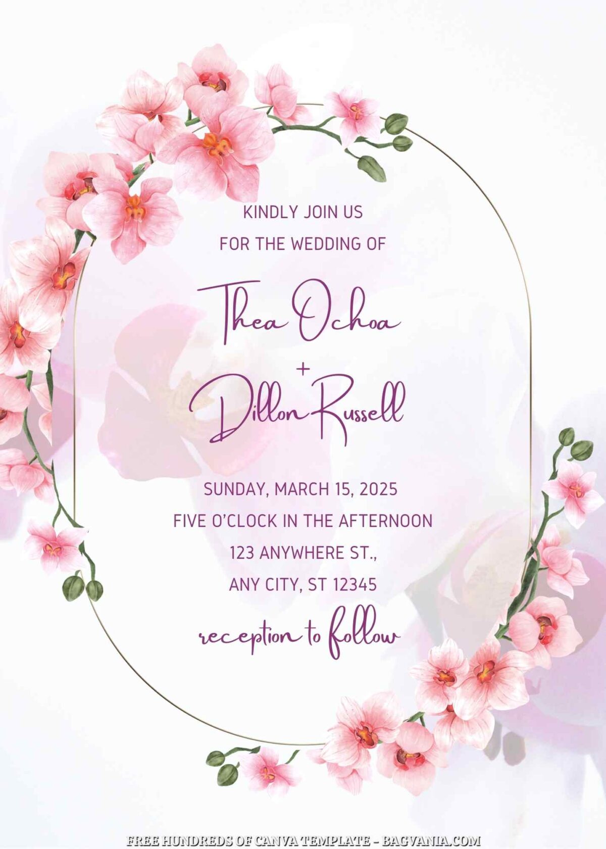 Free Editable Pink Orchid Floral Wedding Invitation