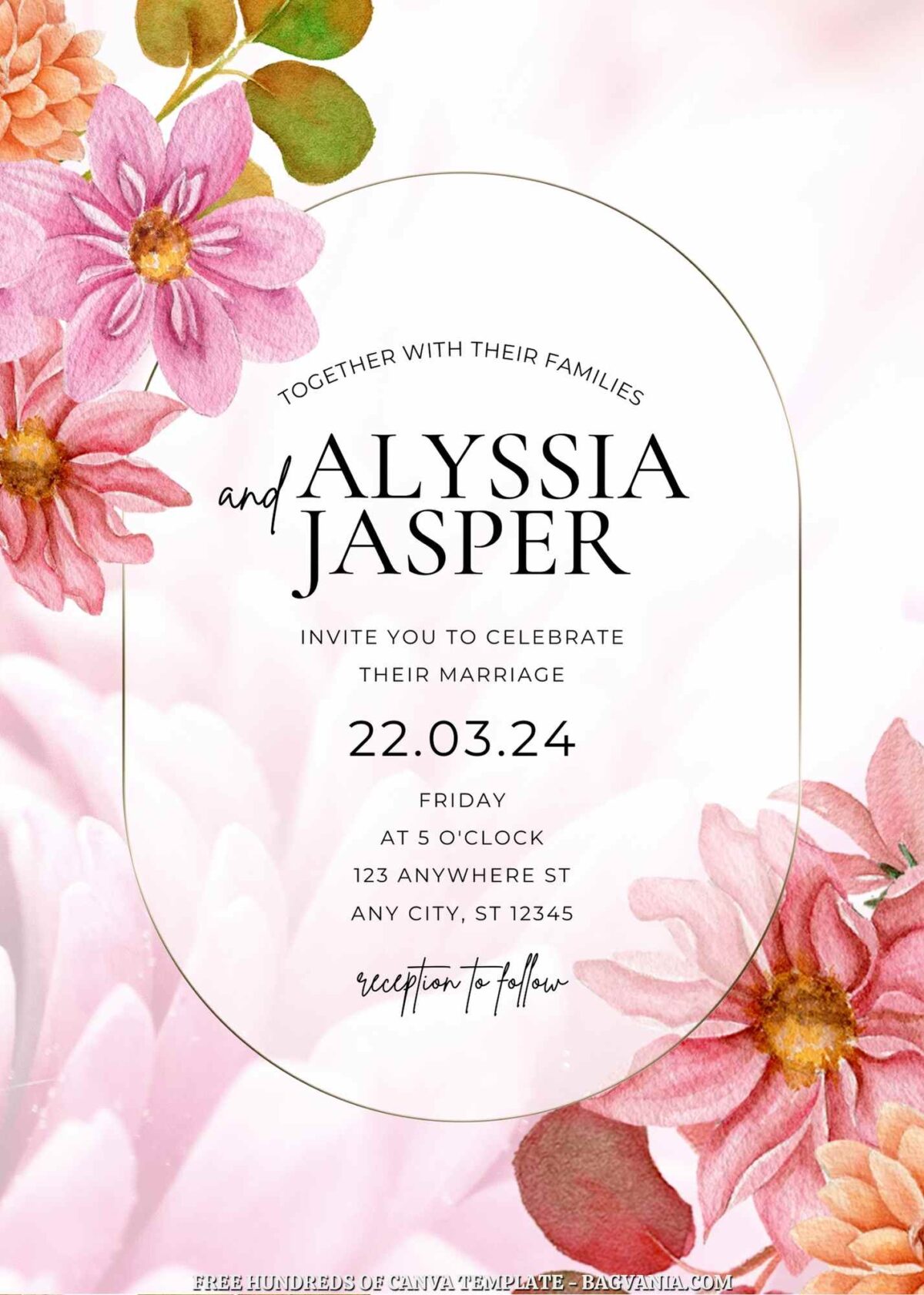 Free Editable Dahlia Watercolor Floral Wedding Invitation