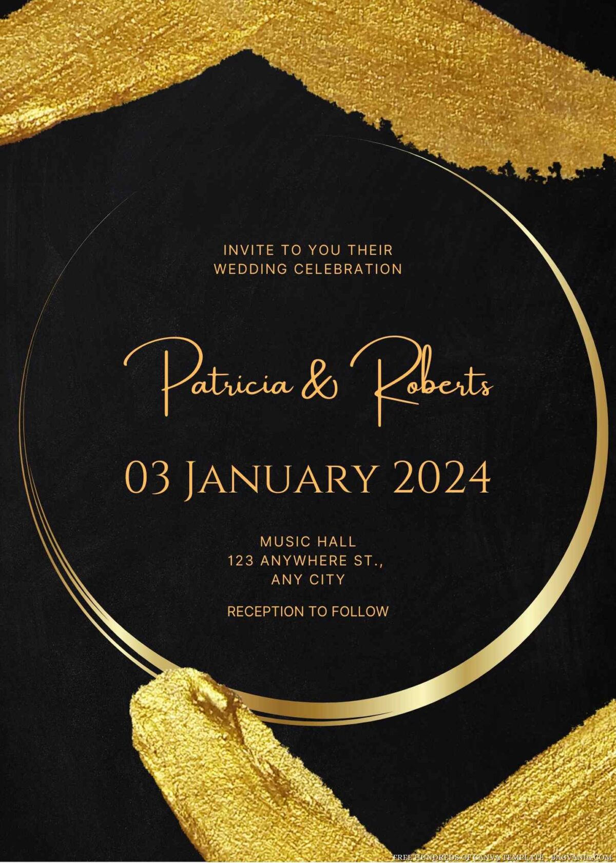 Free Editable Gold Metallic Brush Wedding Invitation