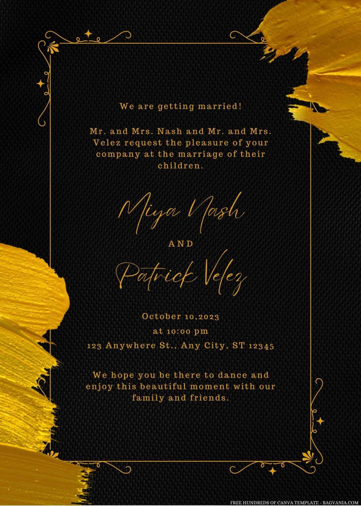 Free Editable Realistic Black Gold Smudge Wedding Invitation