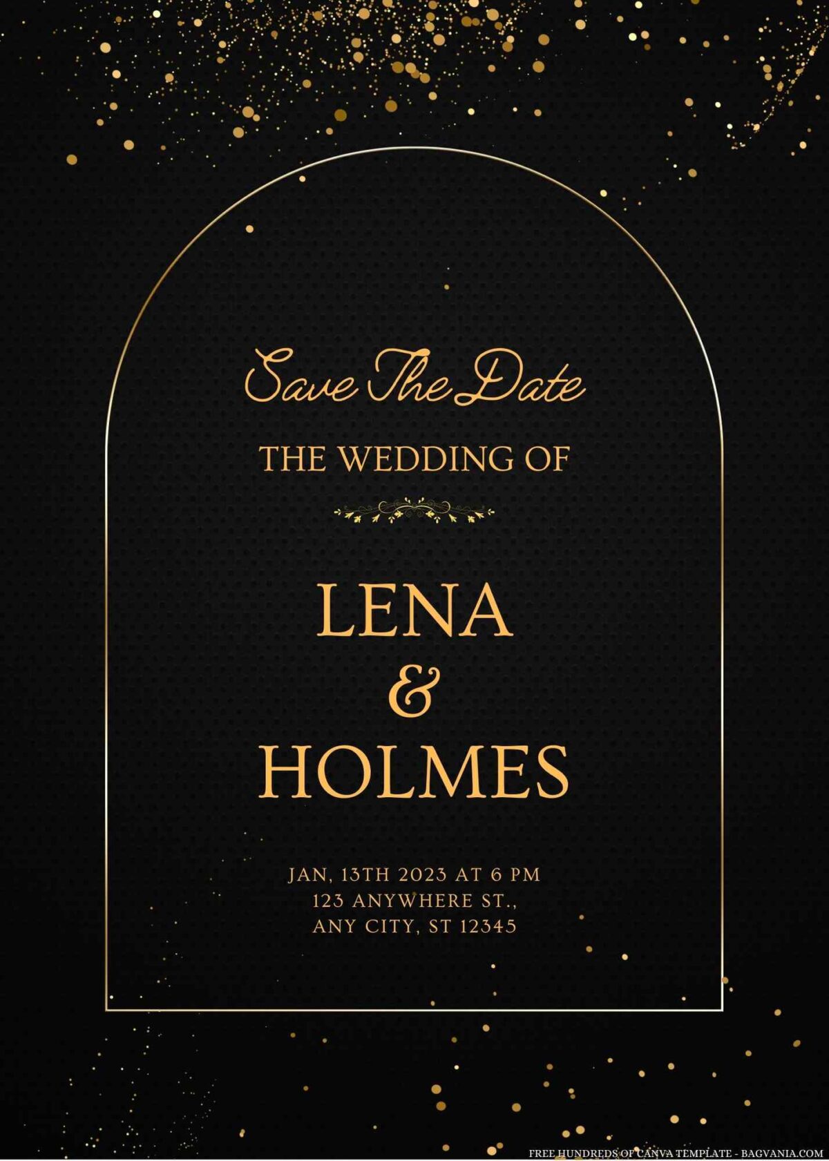 Free Editable Sparkle Gold Glitter Wedding Invitation
