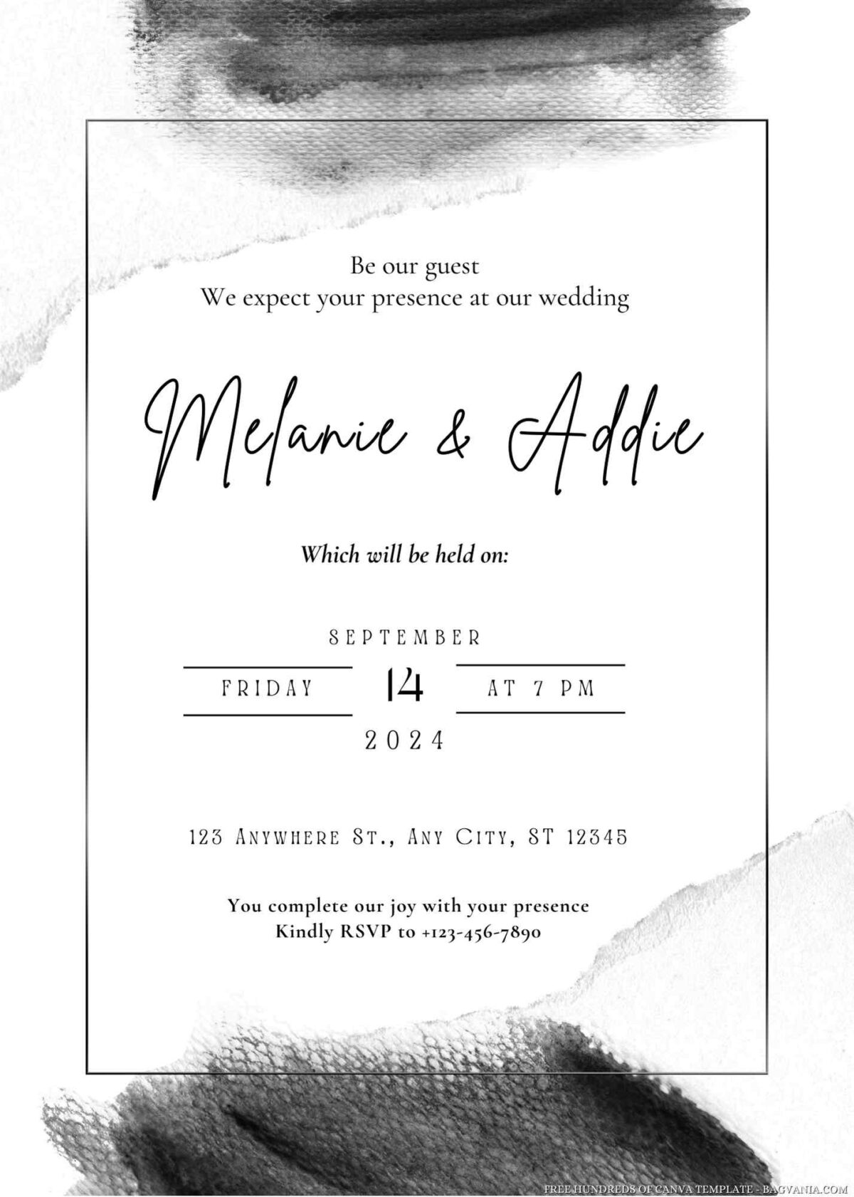 Free Editable Black Watercolor Wedding Invitation