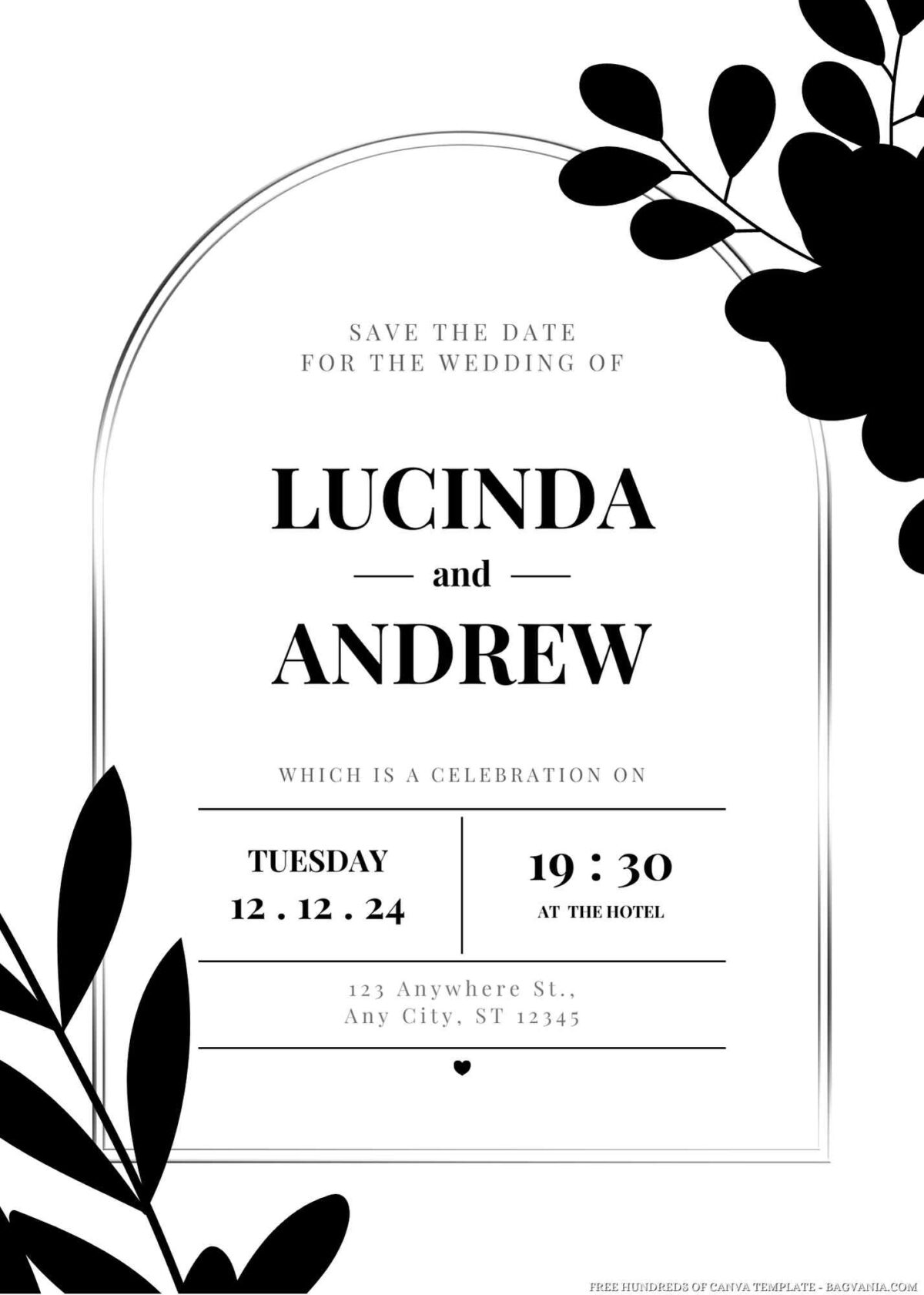 Free Editable Floral Silhoutte Arch Frame Wedding Invitation 