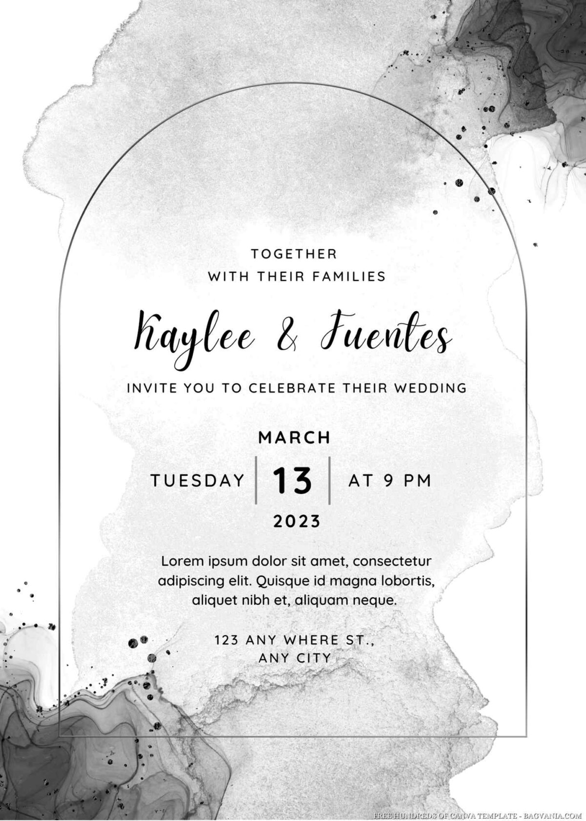 Free Editable Black Watercolor Background Wedding Invitation