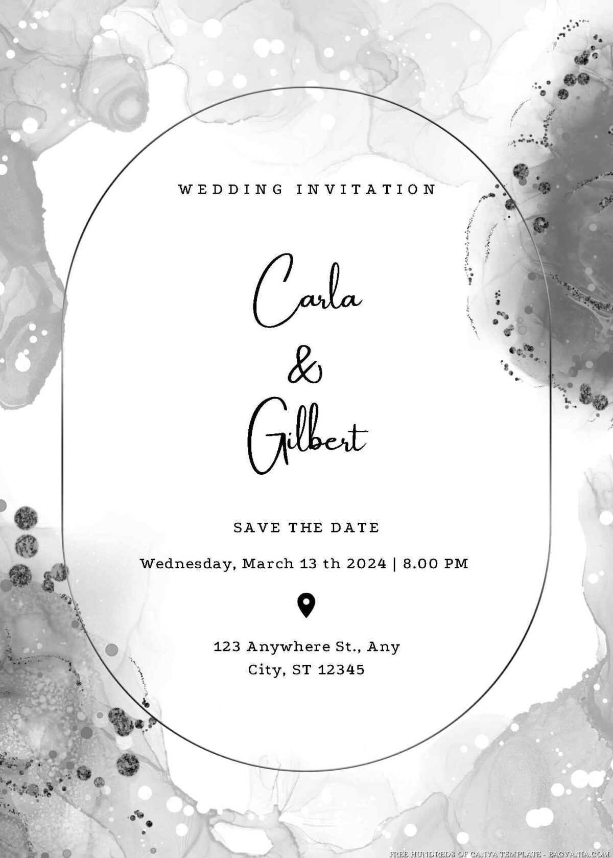 Free Editable Black and White Ink Glitter Wedding Invitation