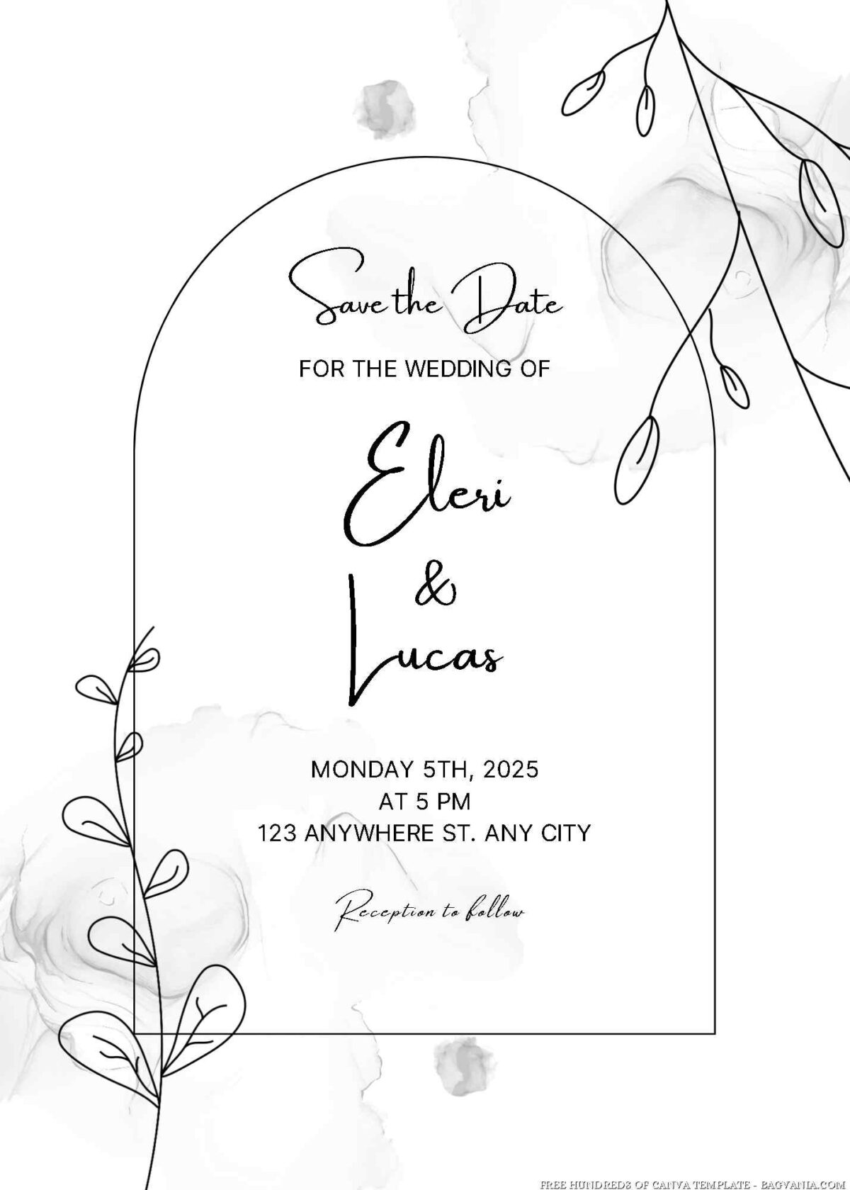 Free Editable Black White Floral Line Wedding Invitation