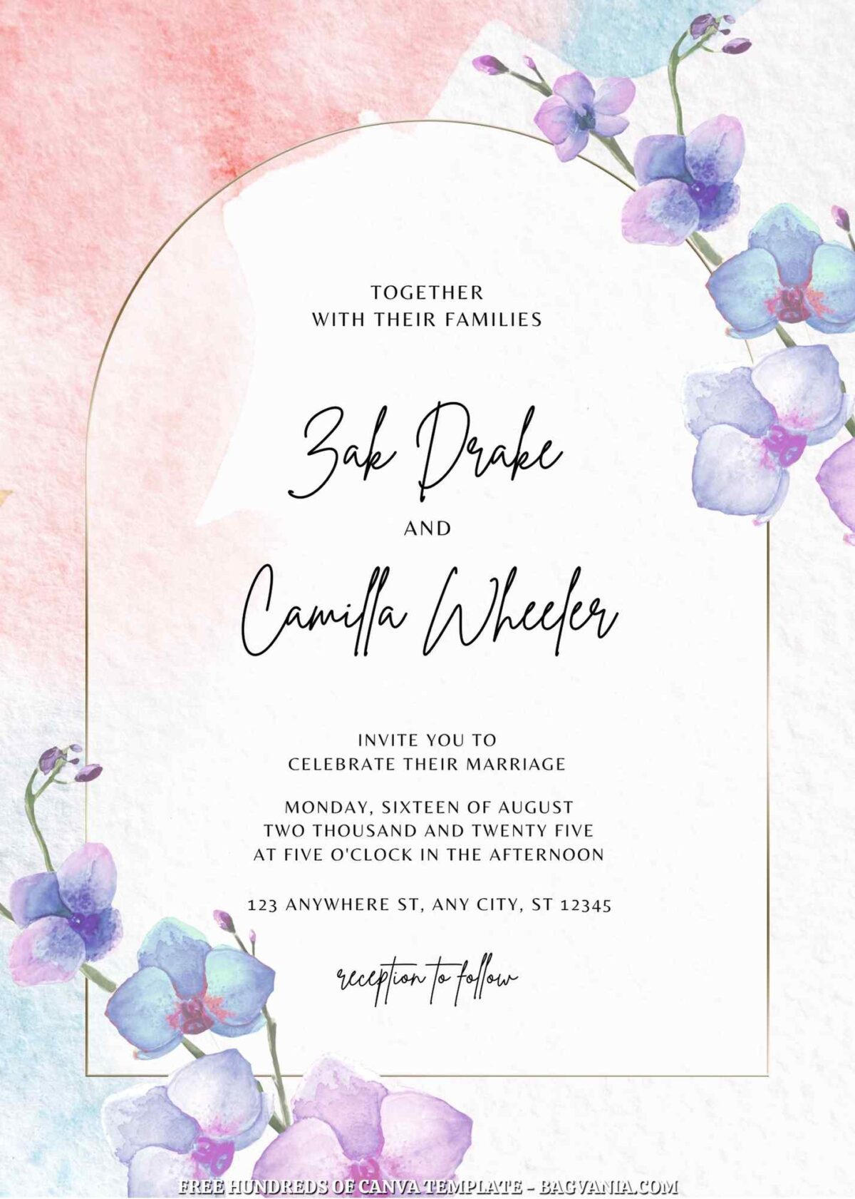 Free Editable Blue Orchid Flower Wedding Invitation