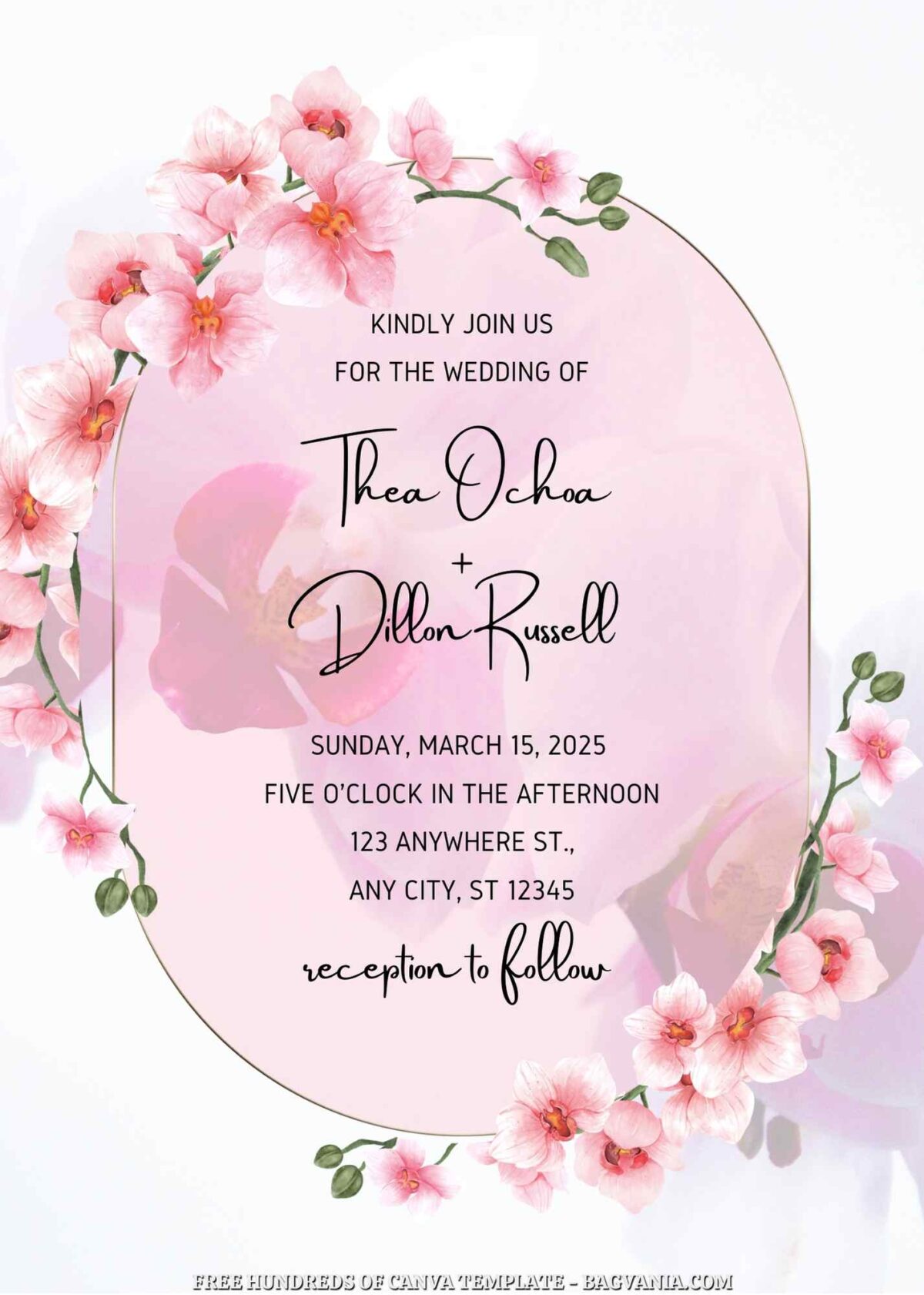 Free Editable Pink Orchid Floral Wedding Invitation