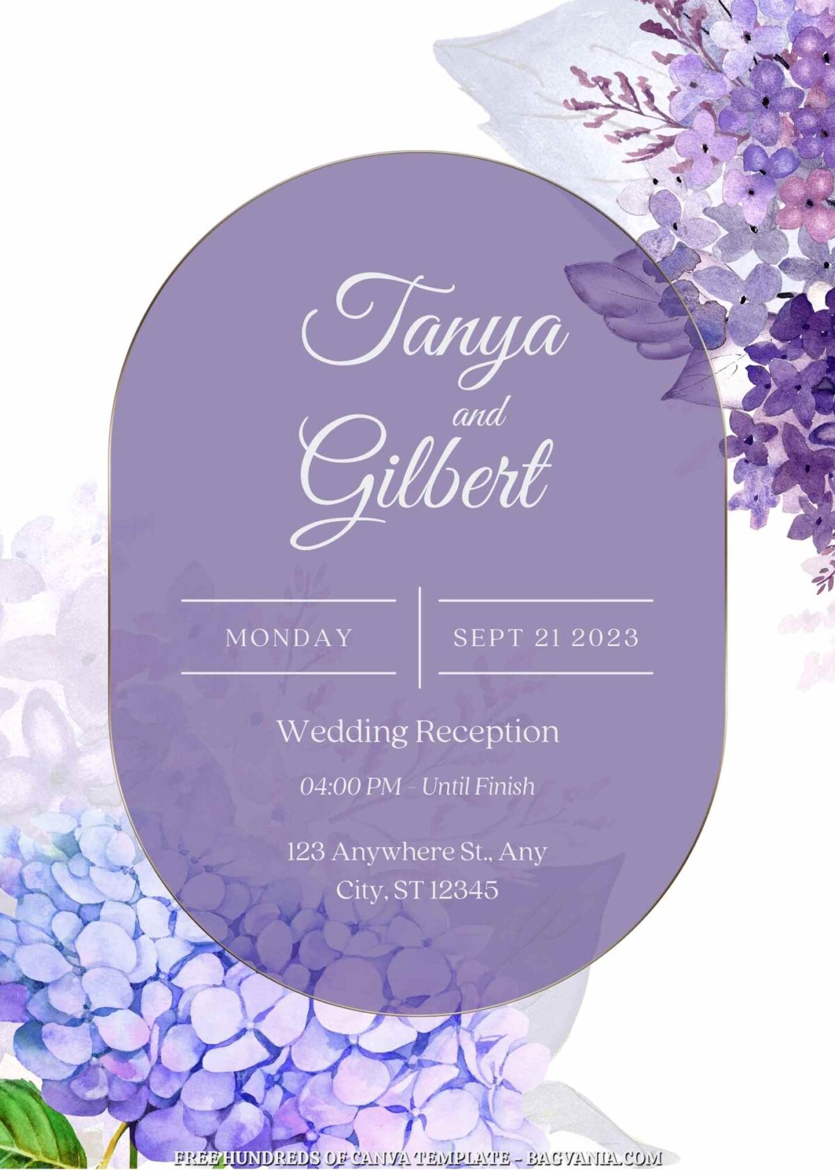 Free Editable Purple Blue Hydrangea Wedding Invitation