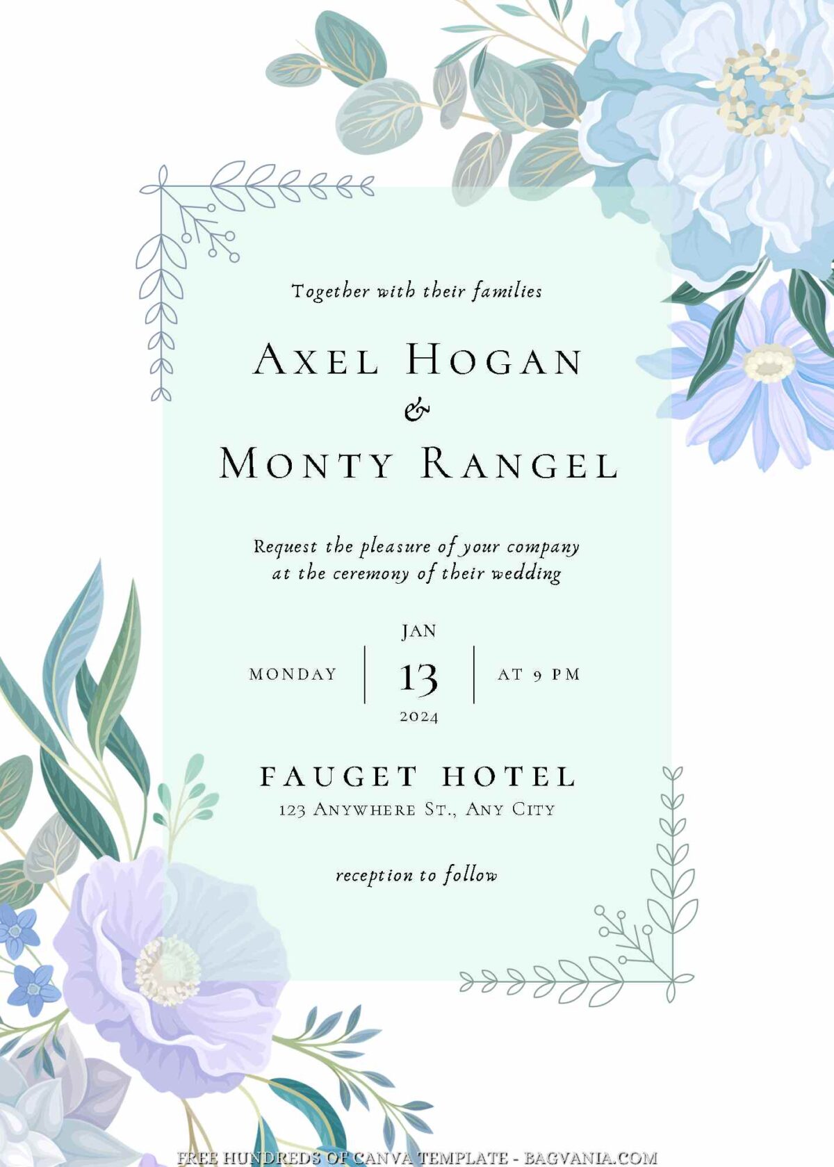 Free Editable Blue Green Purple Floral Canva Wedding Invitation