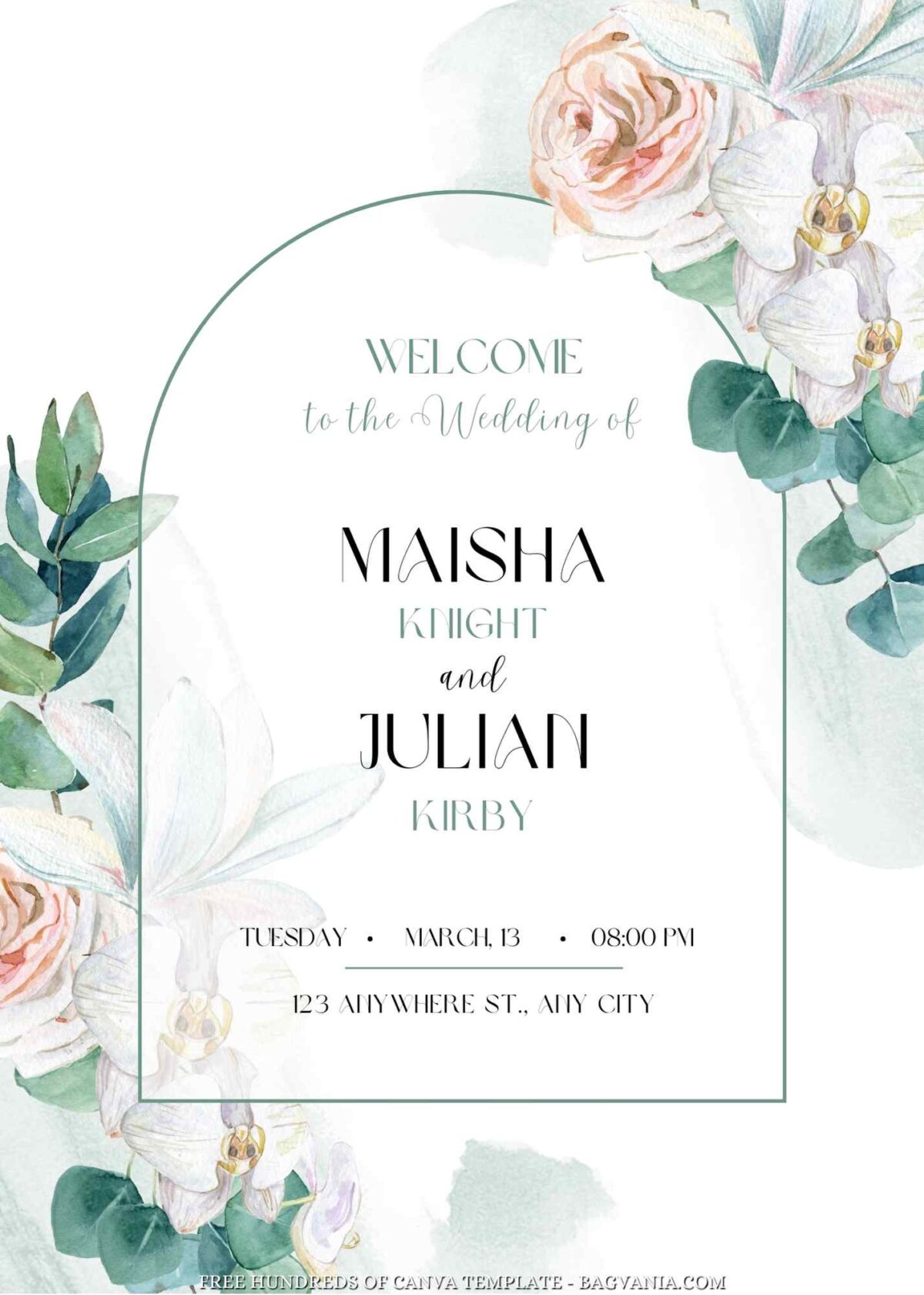 Free Editable White Green Pastel Floral Wedding Invitation