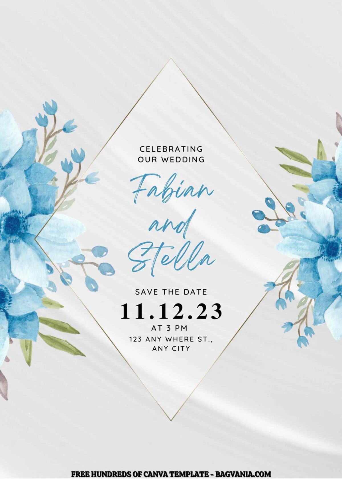 Free Editable Watercolor Blue Anemone Wedding Invitation